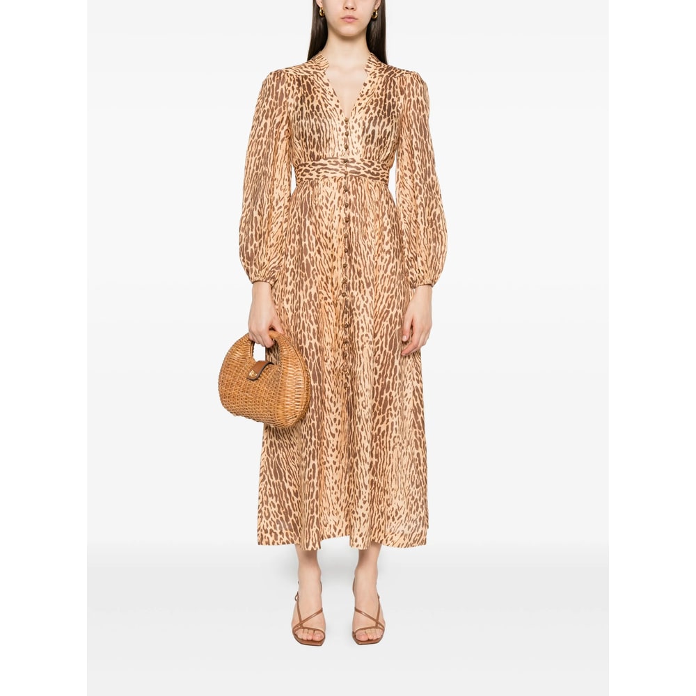 Zimmermann Cascadian Plunge Midi Dress In Brown