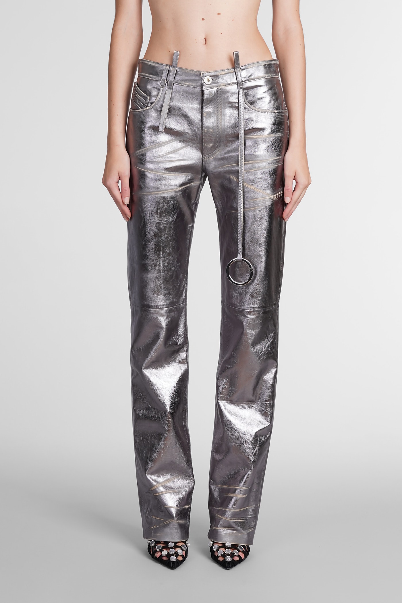 Pants In Silver Leather