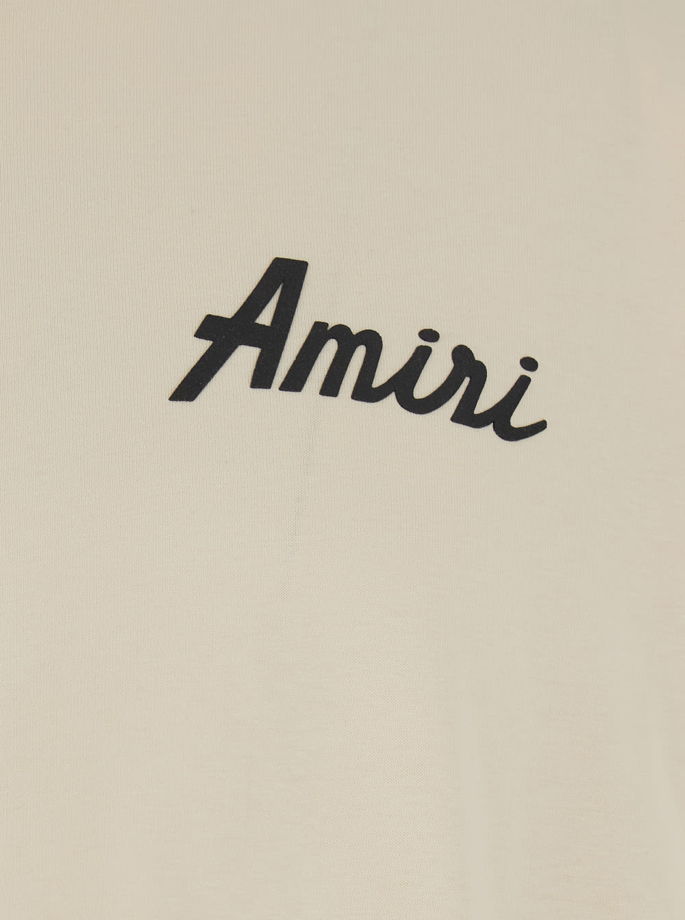 Amiri City Beige Crewneck T-shirt With Logo Detail On The Front And Maxi Logo Print On The Rear In Cotton In Neutral
