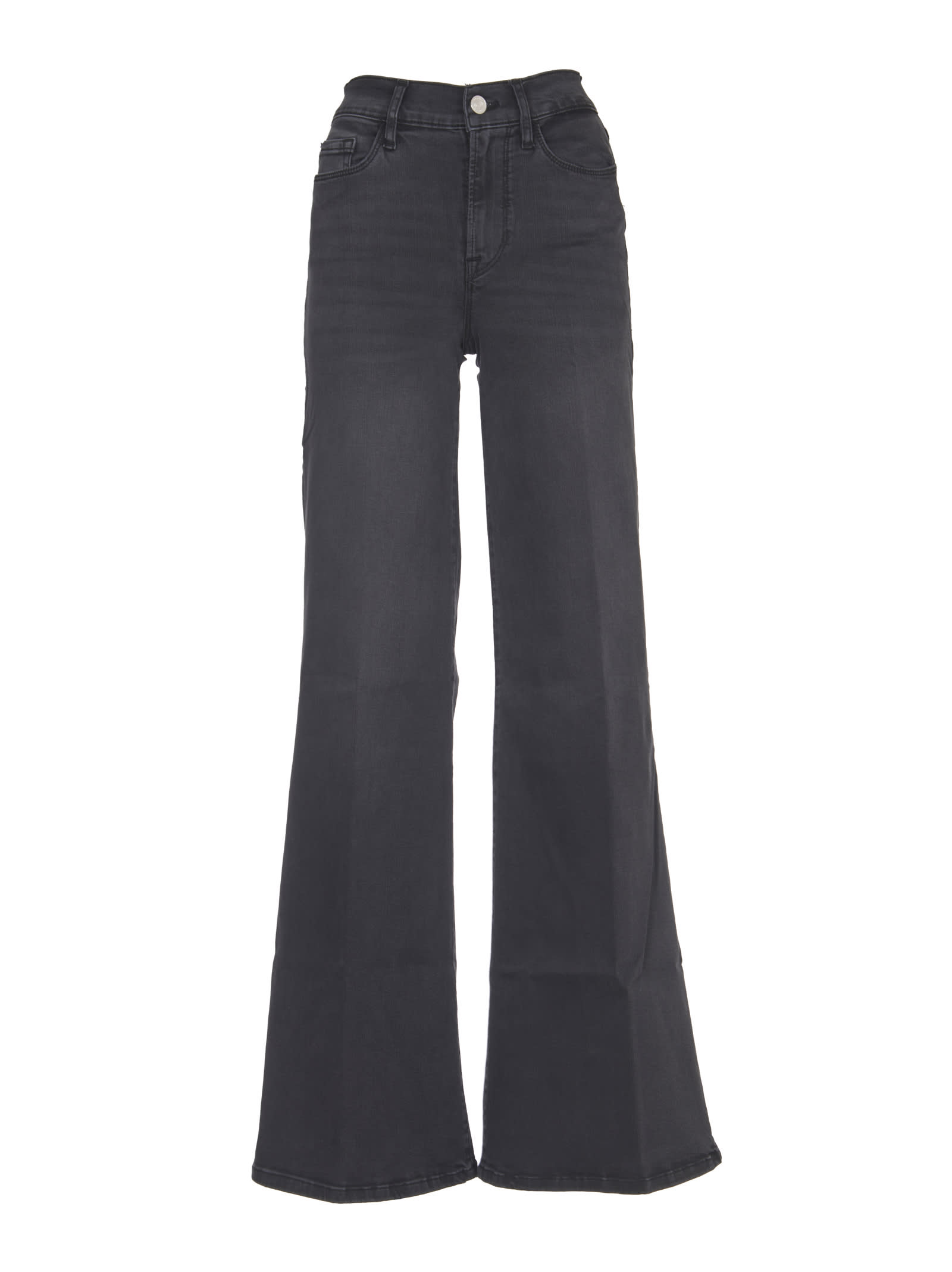 Frame Womens Inkwell Le Easy Wide Flare Flared-leg Mid-rise Recycled-cotton Jeans In Black