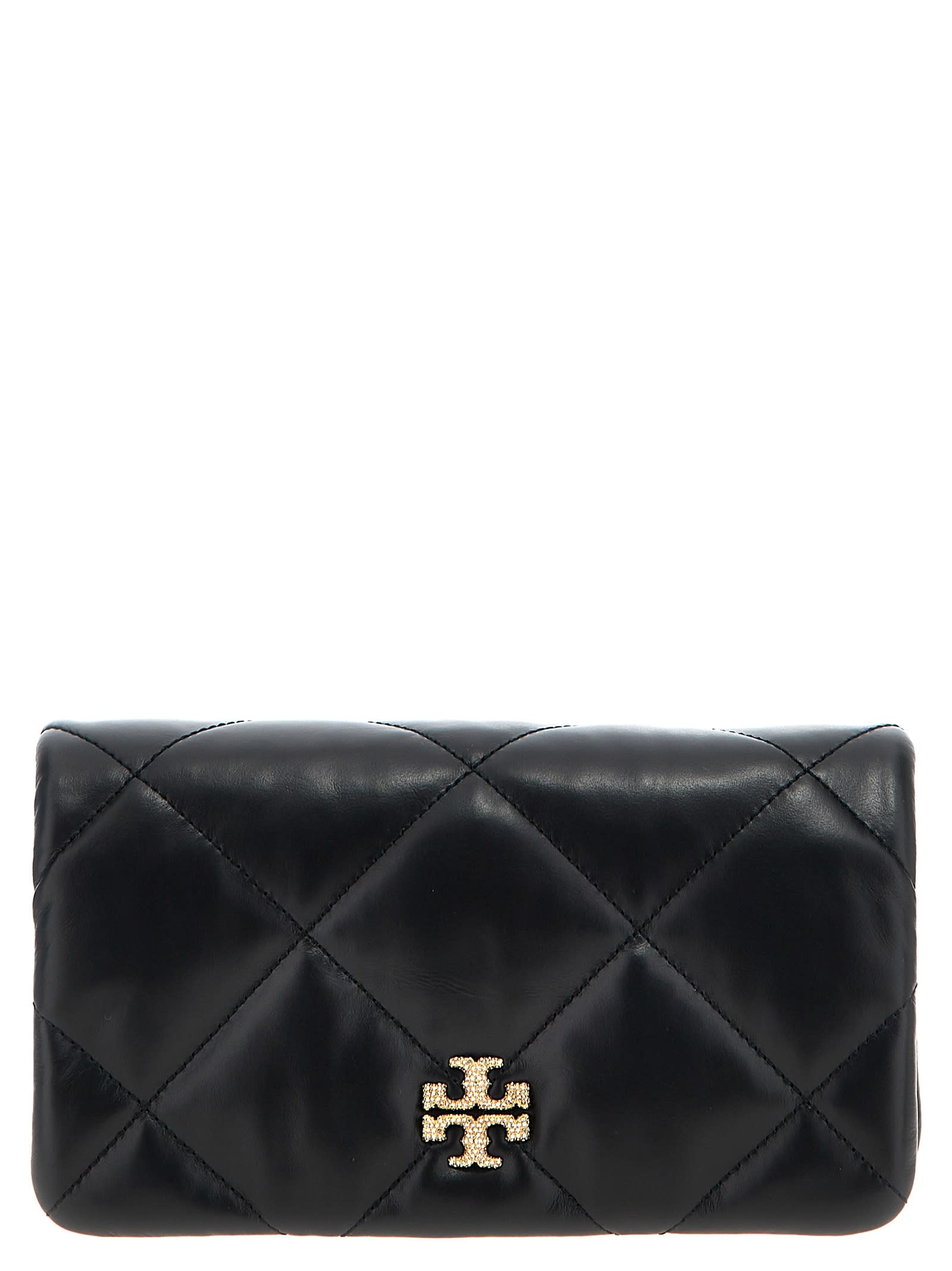 Shop Tory Burch Kira Pave Lobo Diamond Quilt Clutch In Black