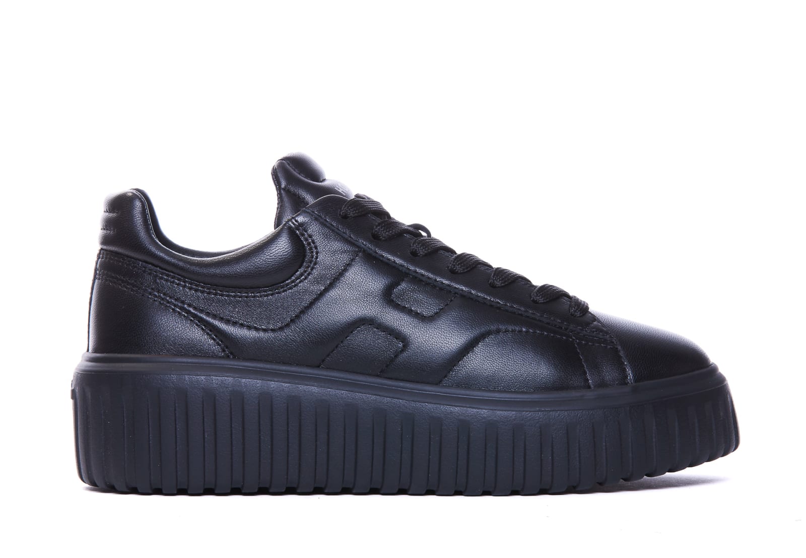 Hogan H-stripes Allacciato H Leather Sneakers In Black