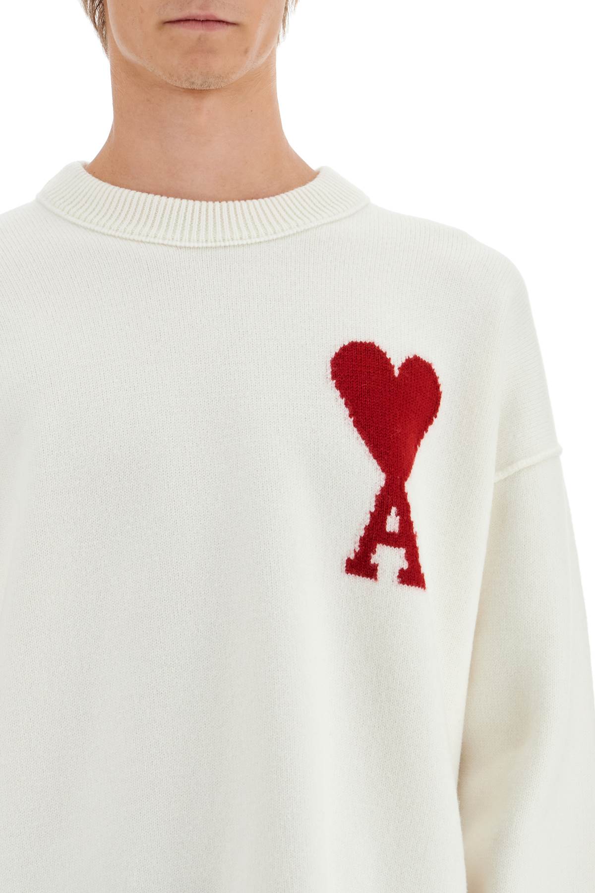 Shop Ami Alexandre Mattiussi Ami De C Ur Sweater In Ecru/rouge (white)