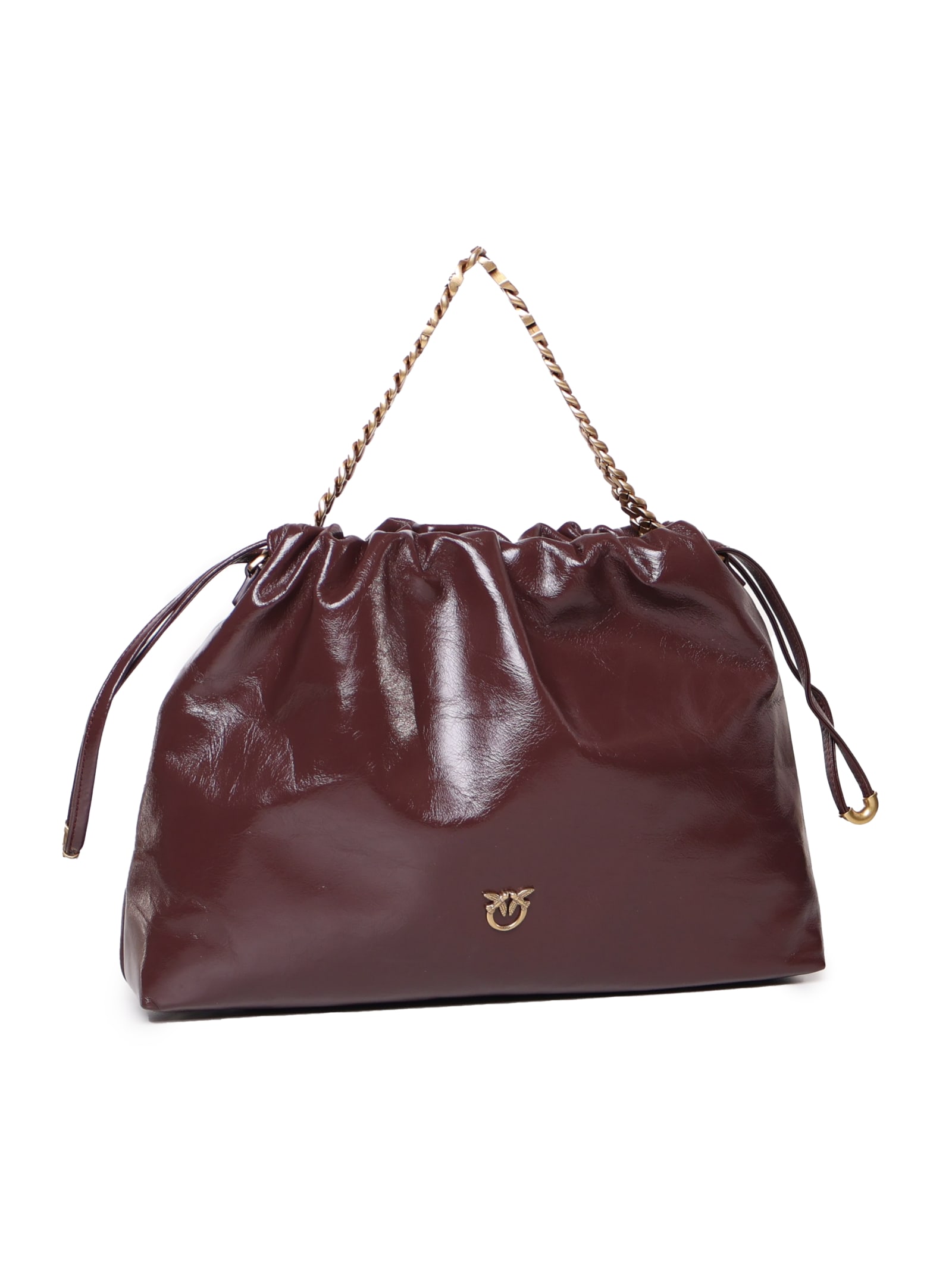 Shop Pinko Bag With Drawstring Closure In Bitter Chocolate