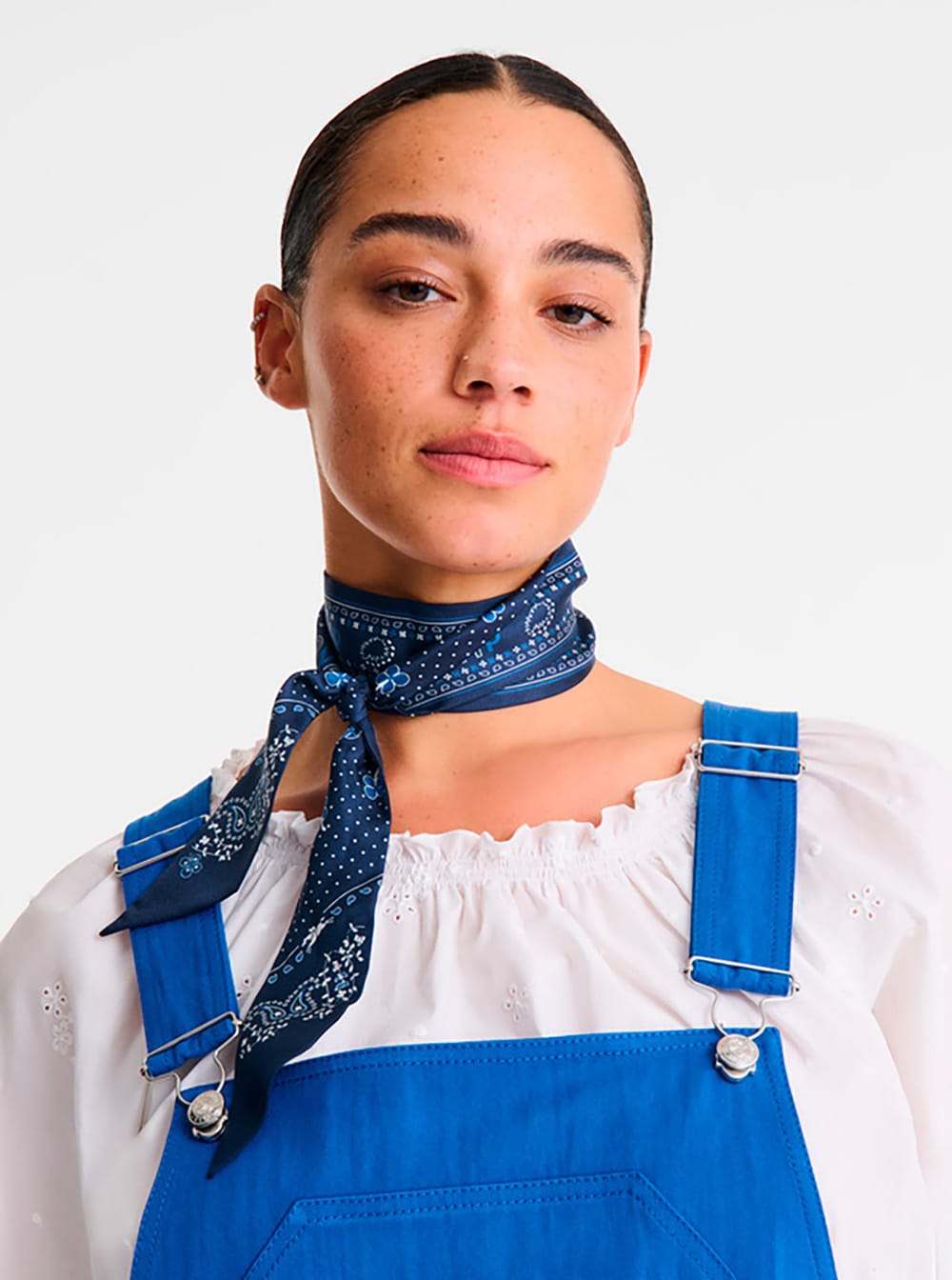 Longchamp Blue Scarf With All-over Bandana Print In Silk Woman In Blue