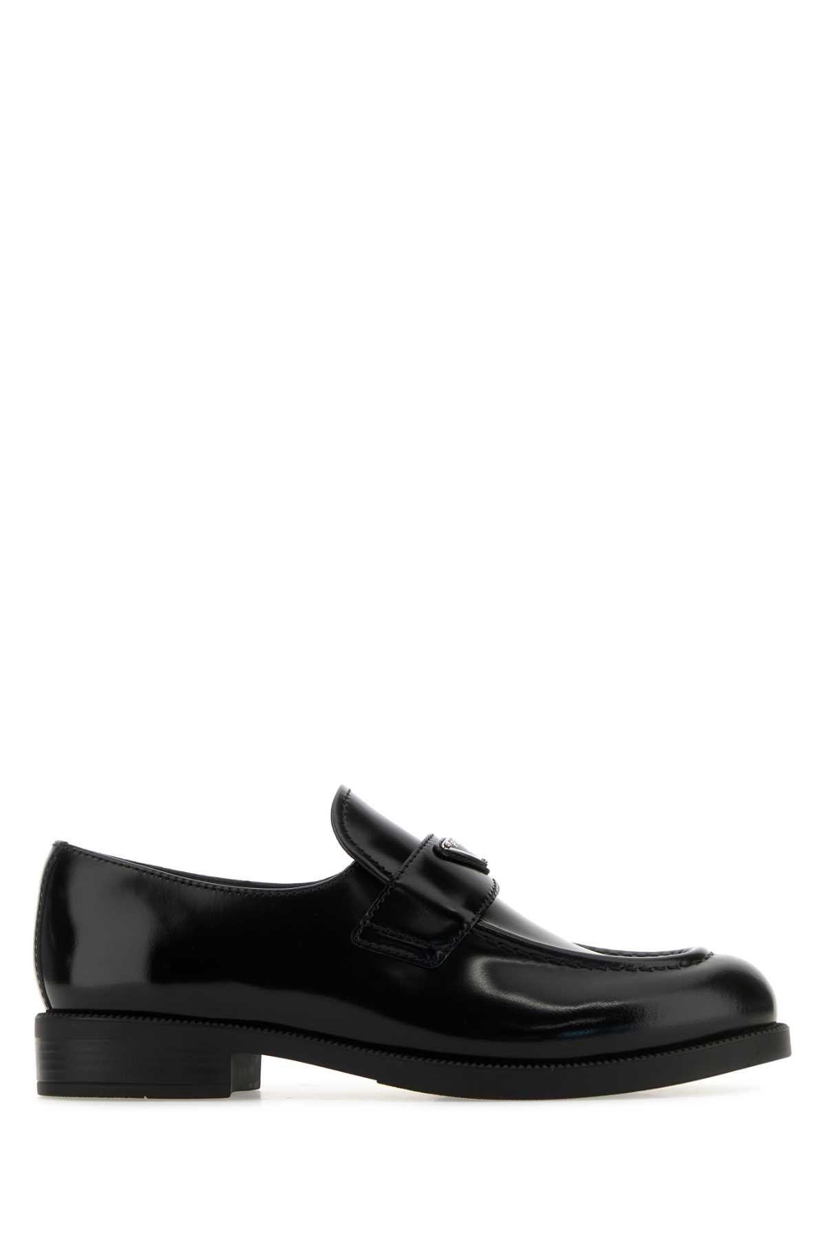 Shop Prada Black Leather Loafers In Nero