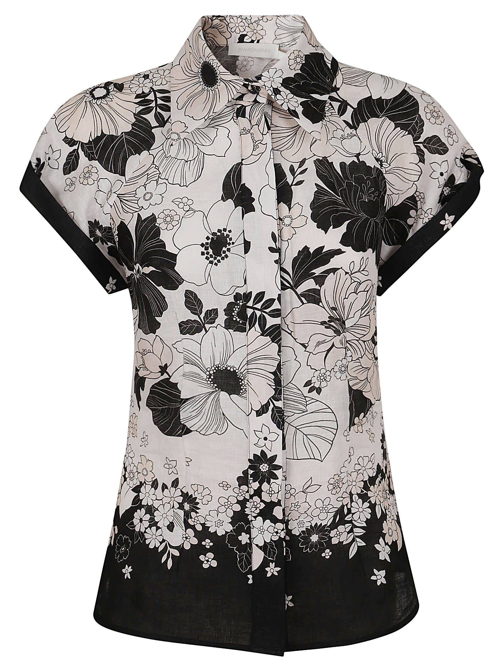 Shop Zimmermann Pop Short Sleeve Shirt In Ibf Ivory Black Floral