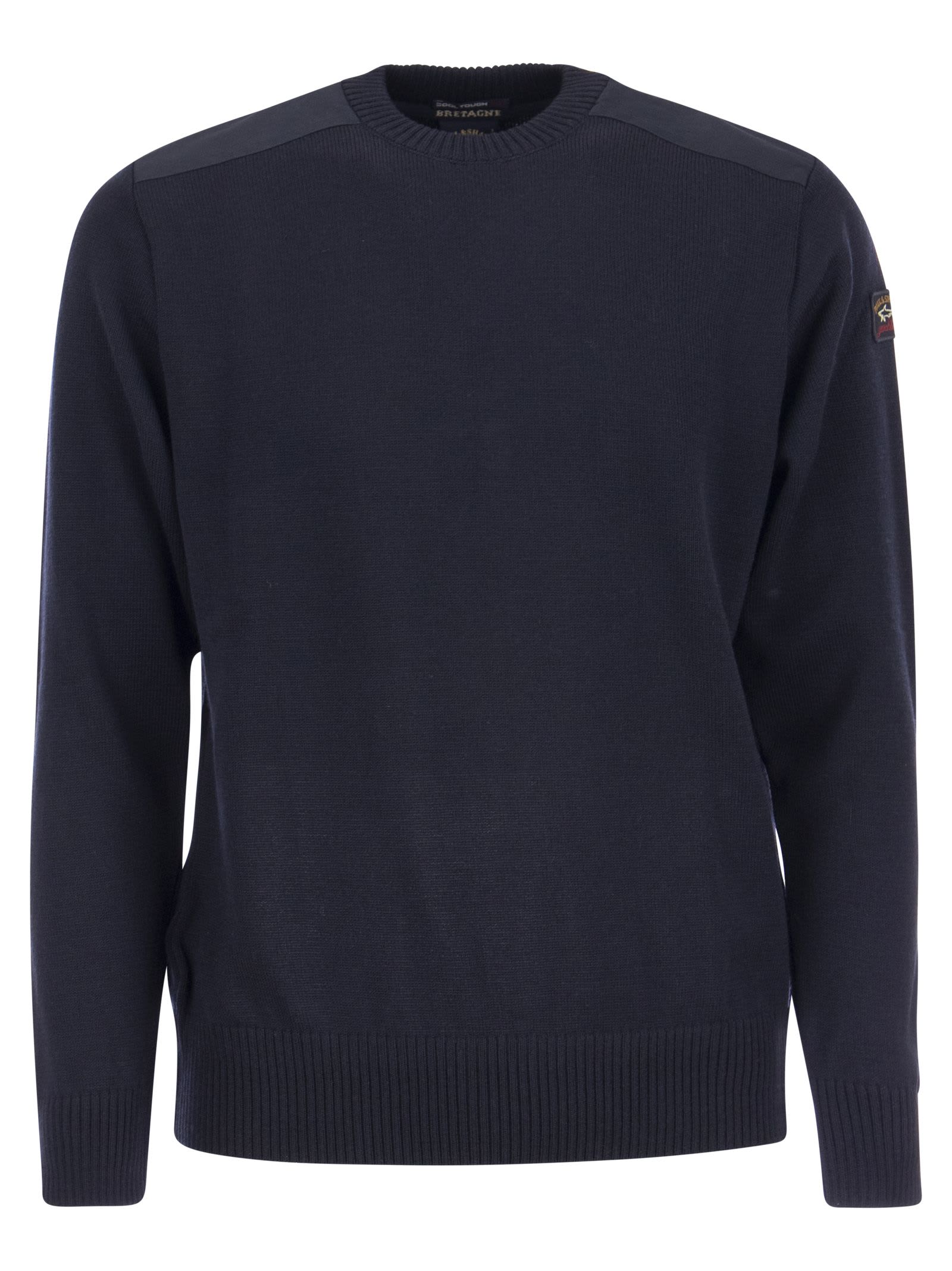 Shop Paul&amp;shark Bretagne Wool Crew Neck With Iconic Badge In Navy