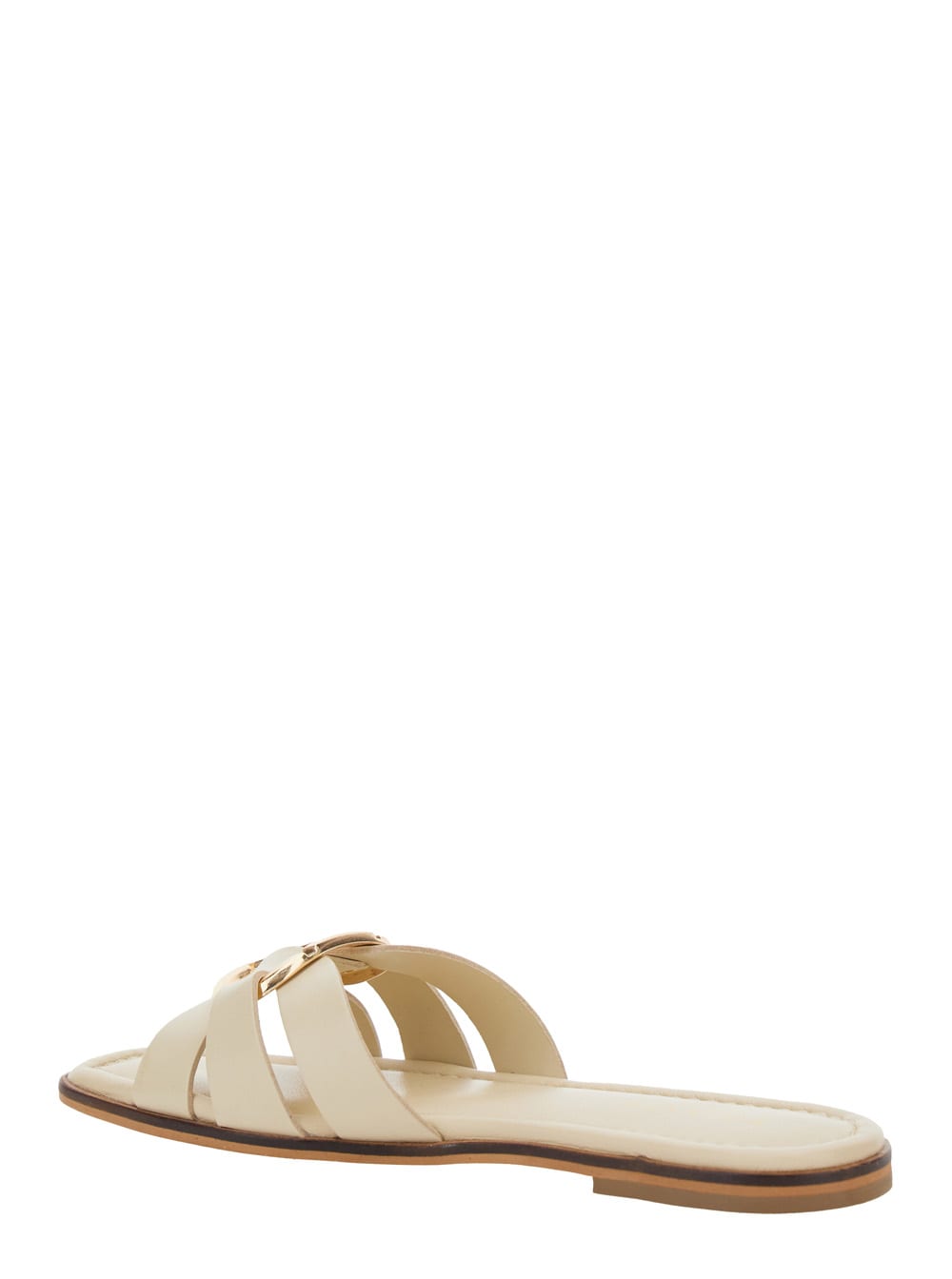 TWINSET BEIGE SANDALS WITH LOGO PLAQUE ON THE FRONT AND SQUARE TOE IN LEATHER WOMAN