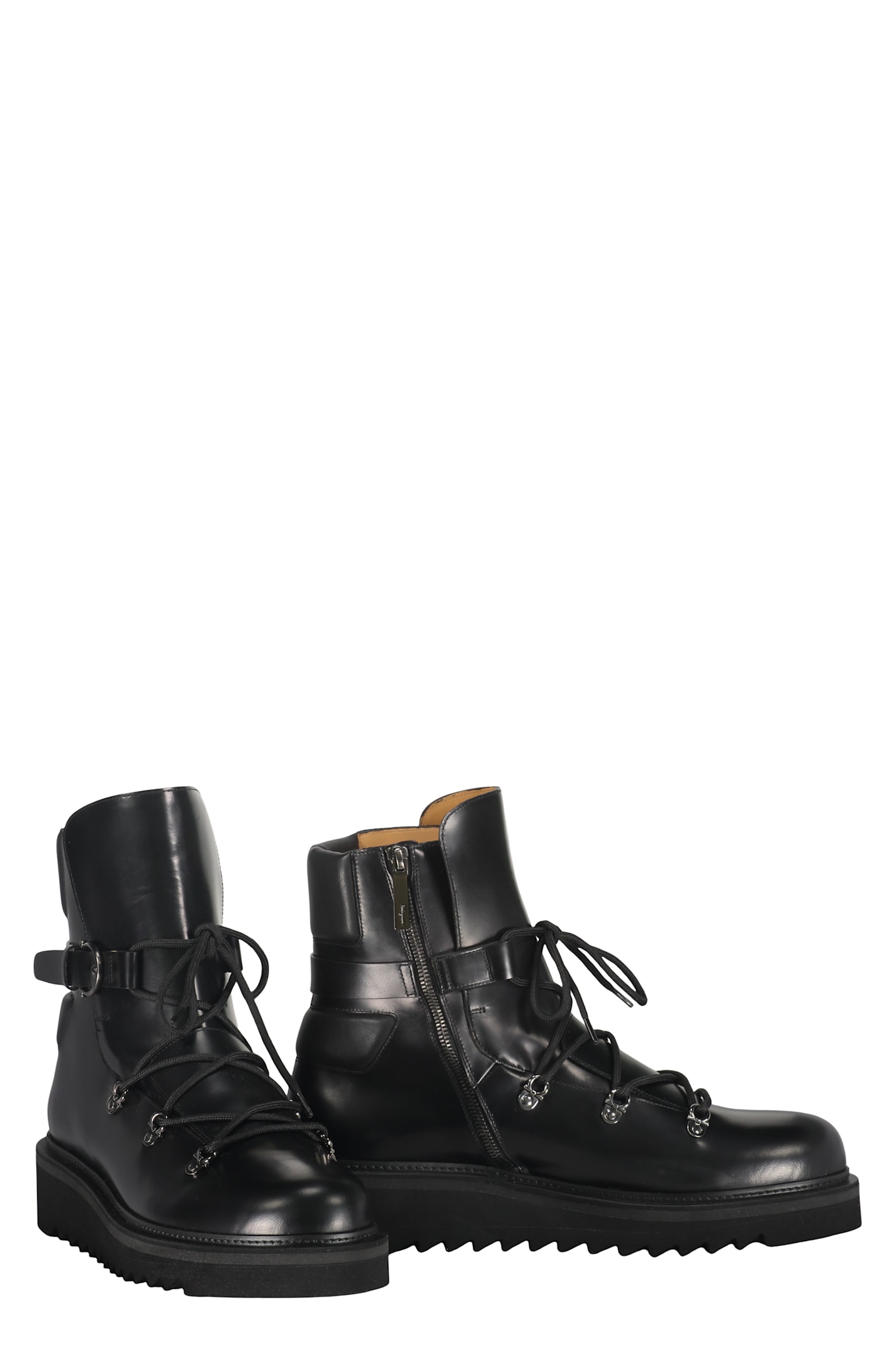 Ferragamo Leather Lace-up Boots In Black