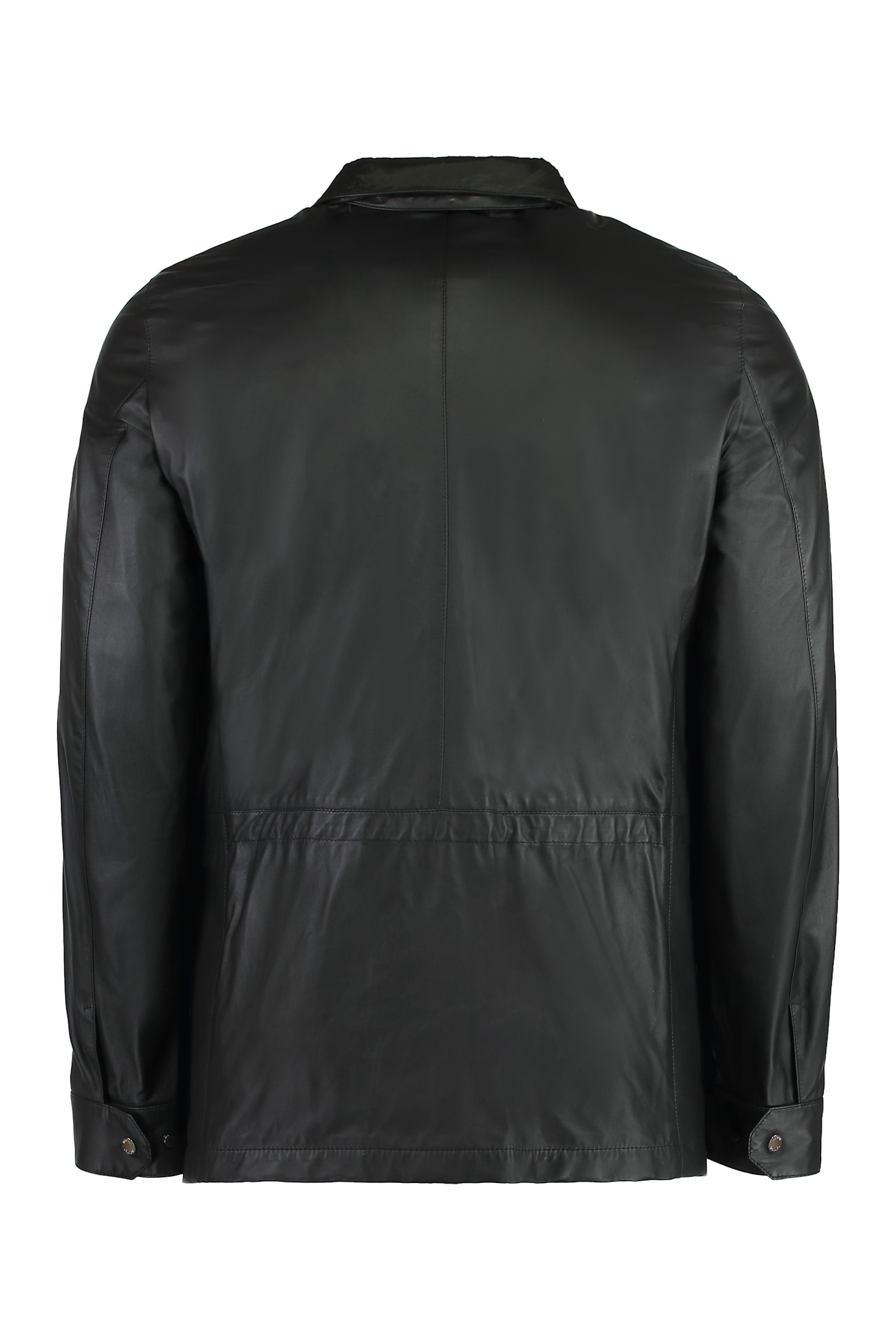 Moorer Four-pocket Drawstring Leather Jacket In Black