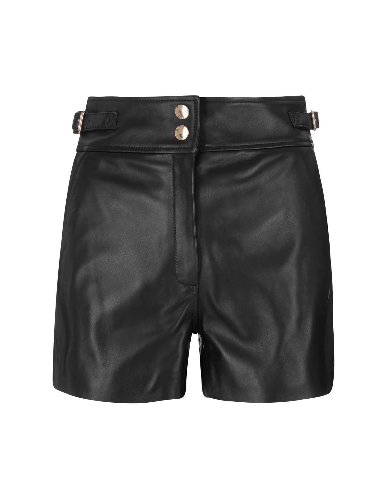 RED Valentino Woman Black Leather Shorts With Buckles