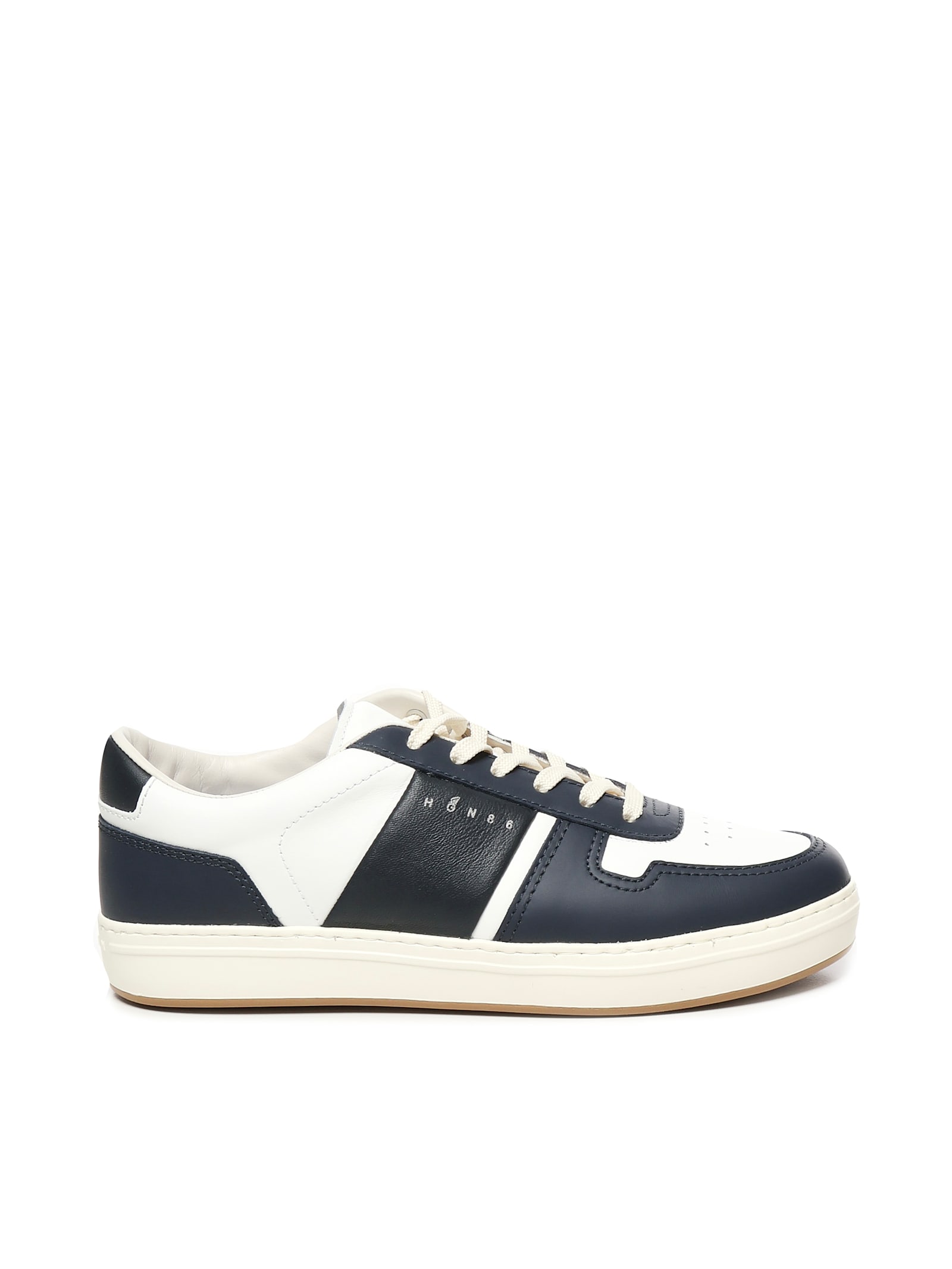 Hogan Round Toe Low Top Sneakers With Contrast Panels And Rubber Sole In Black
