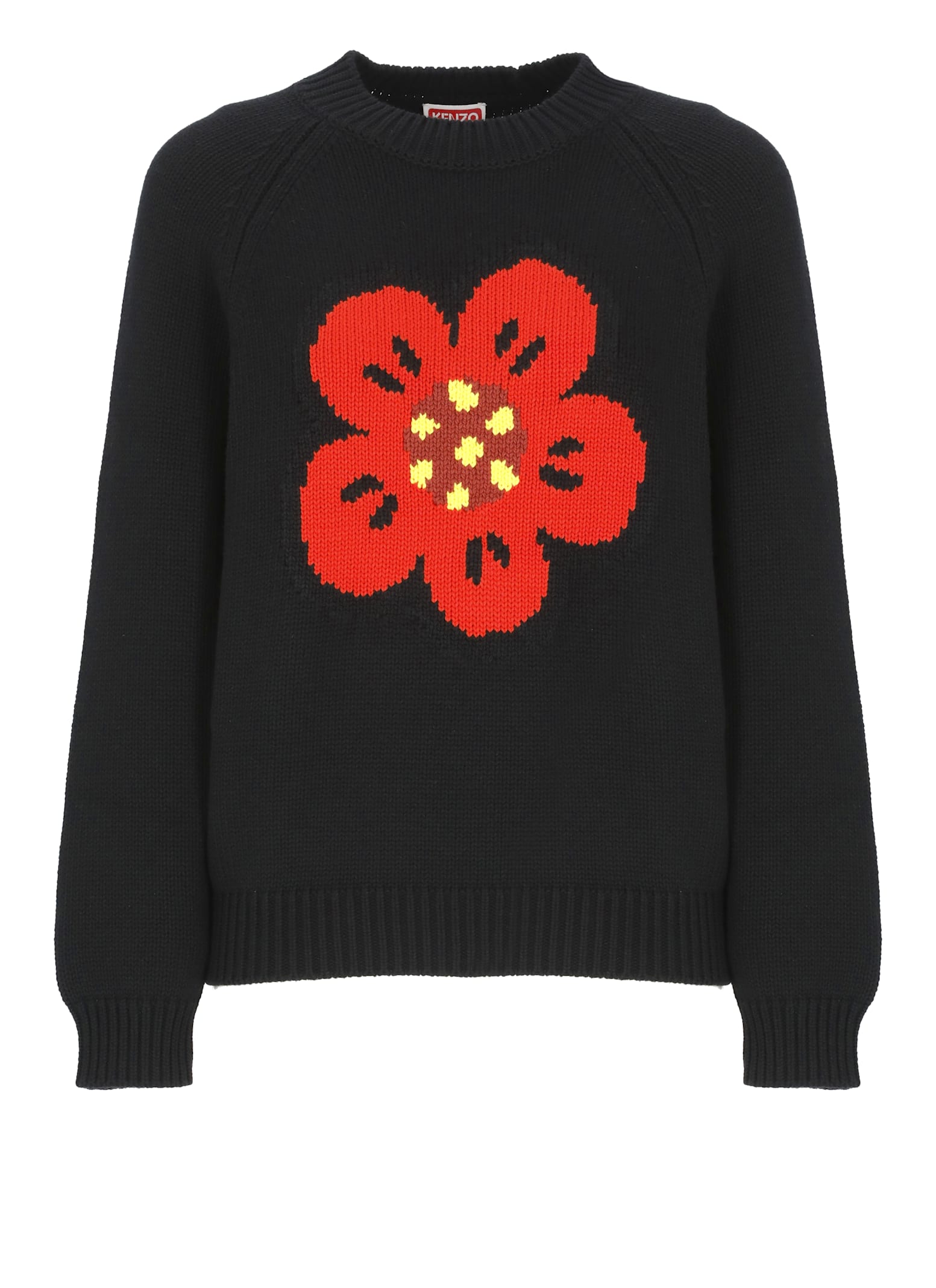 Kenzo Boke Flower Logo Sweater With Elastic Ribbed Trims In Black