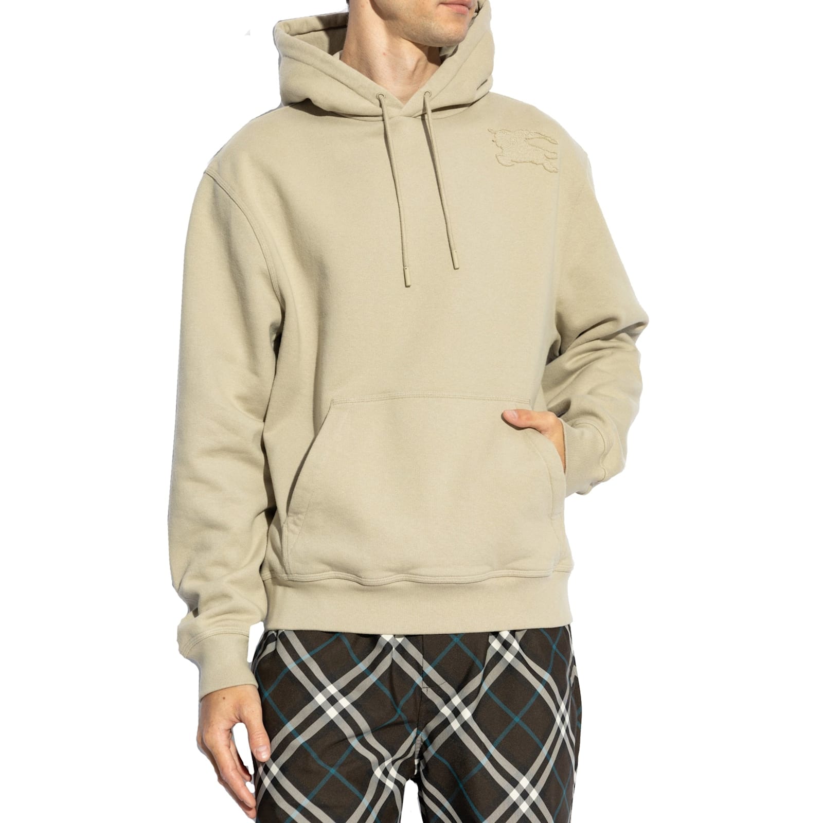 Burberry Cotton Hooded Sweatshirt Men In Beige