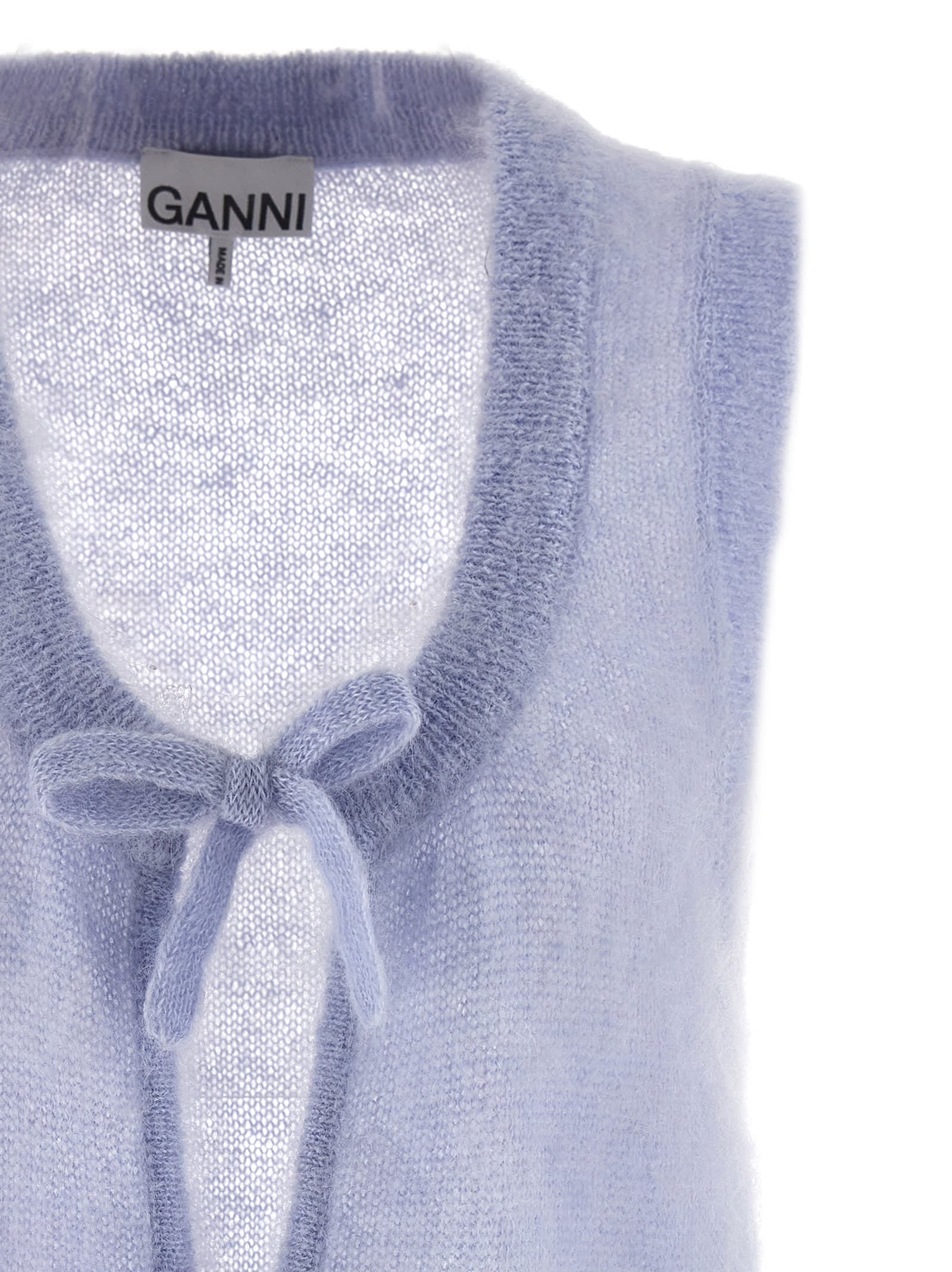 Shop Ganni Bow Vest In Light Blue