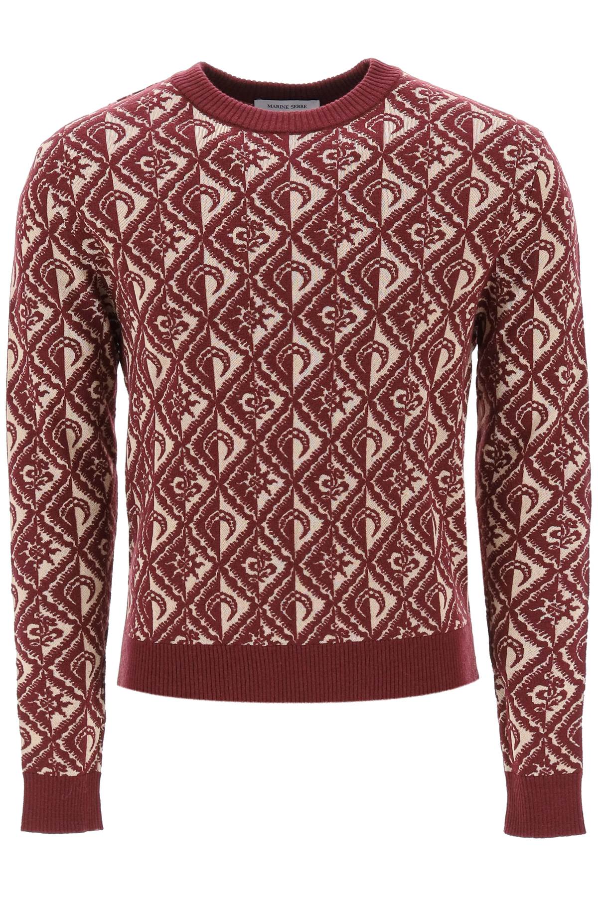 Shop Marine Serre Moon Diamant Jacquard Knit Sweater In Red/neutrals