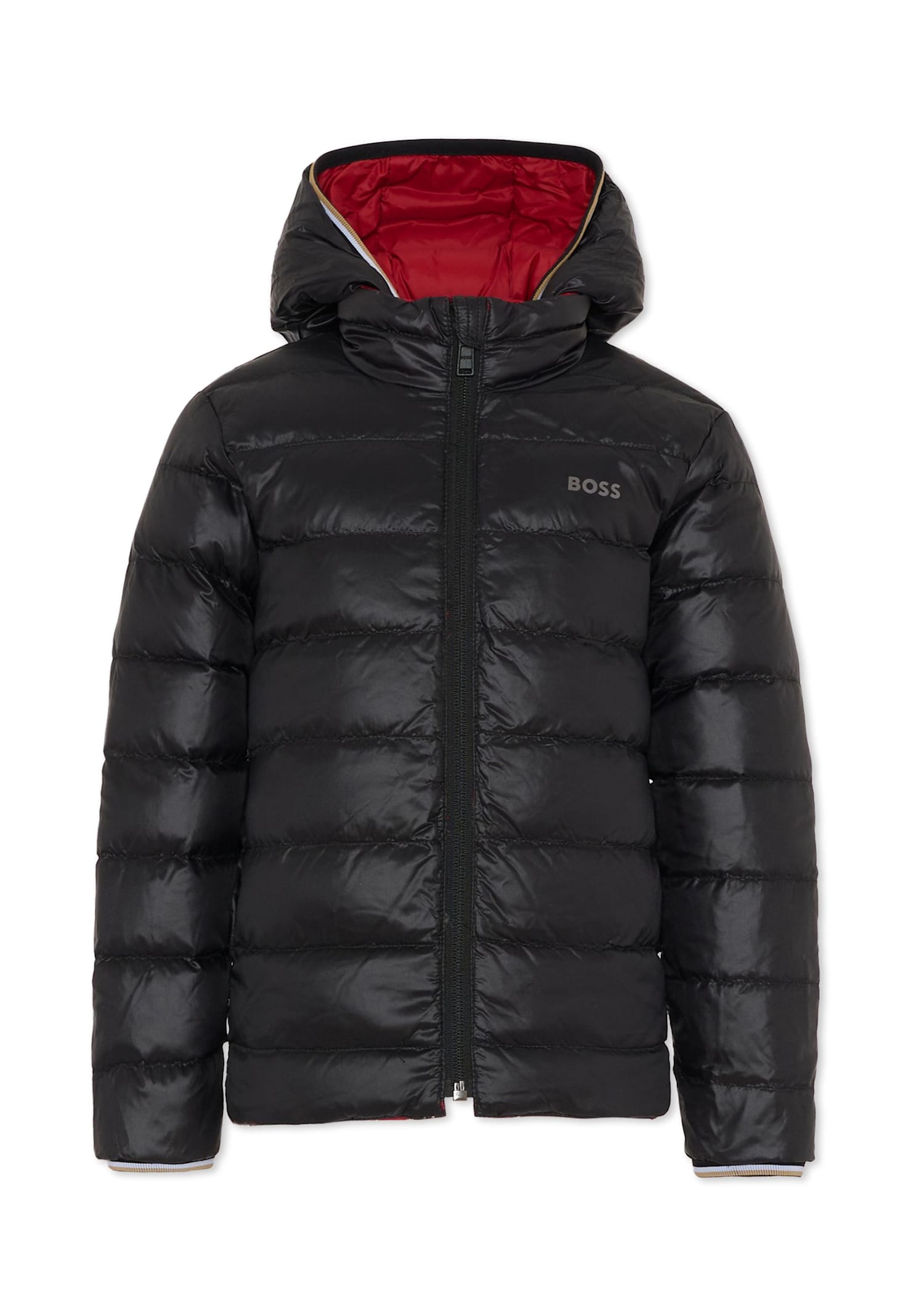 Hugo Boss Reversible Red Down Jacket For Boy With Logo In Red