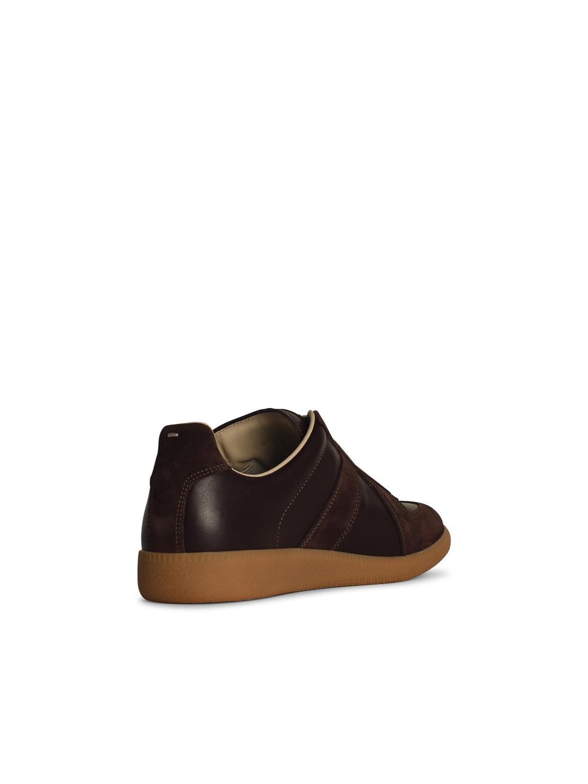 Shop Maison Margiela Replica Brown Leather Sneakers