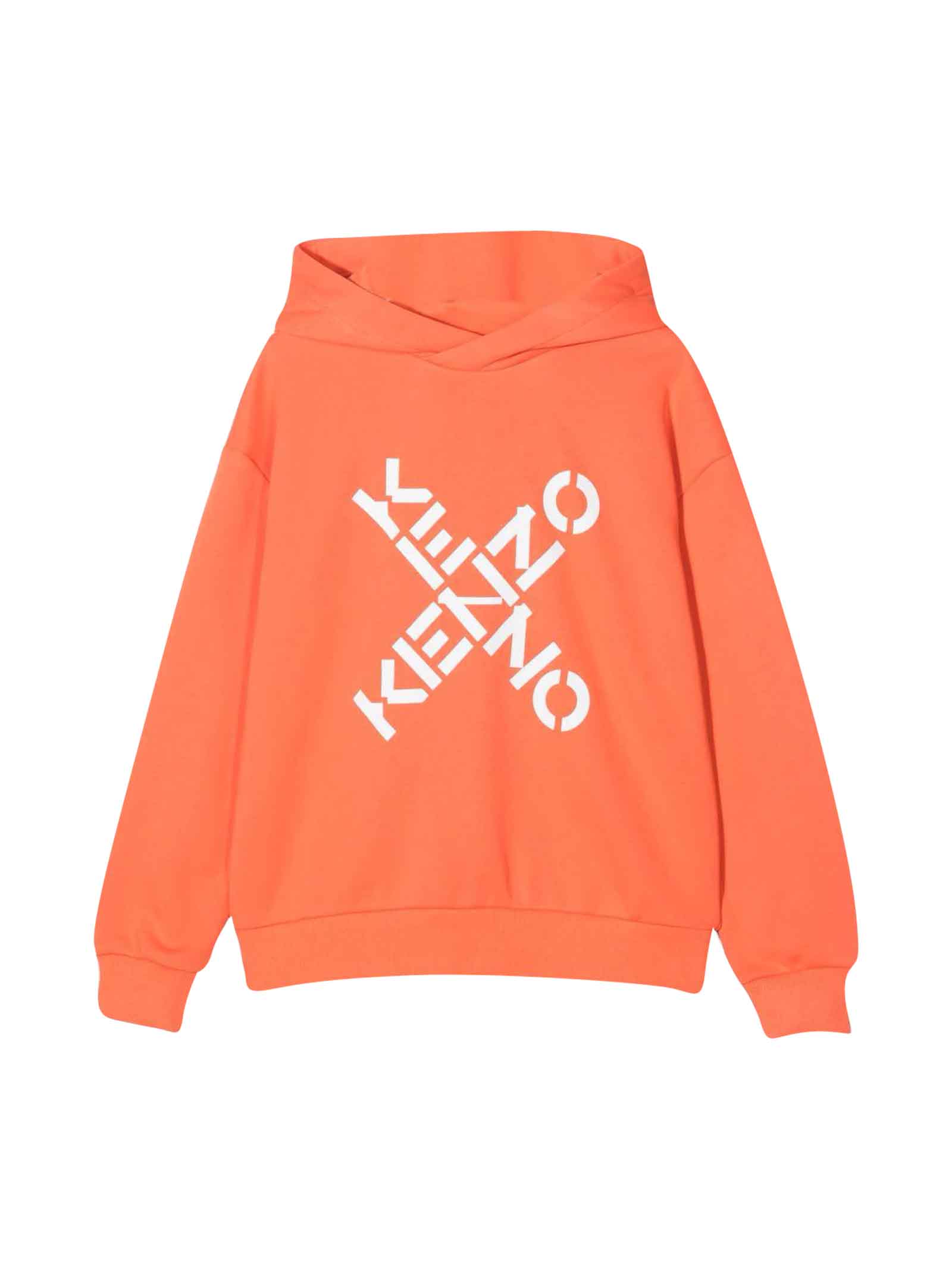 Kenzo Kids Orange Boy Sweatshirt With Logo Print On The Front, Hood, Long Sleeves, Elasticated Cuffs And Elasticated Hem By.
