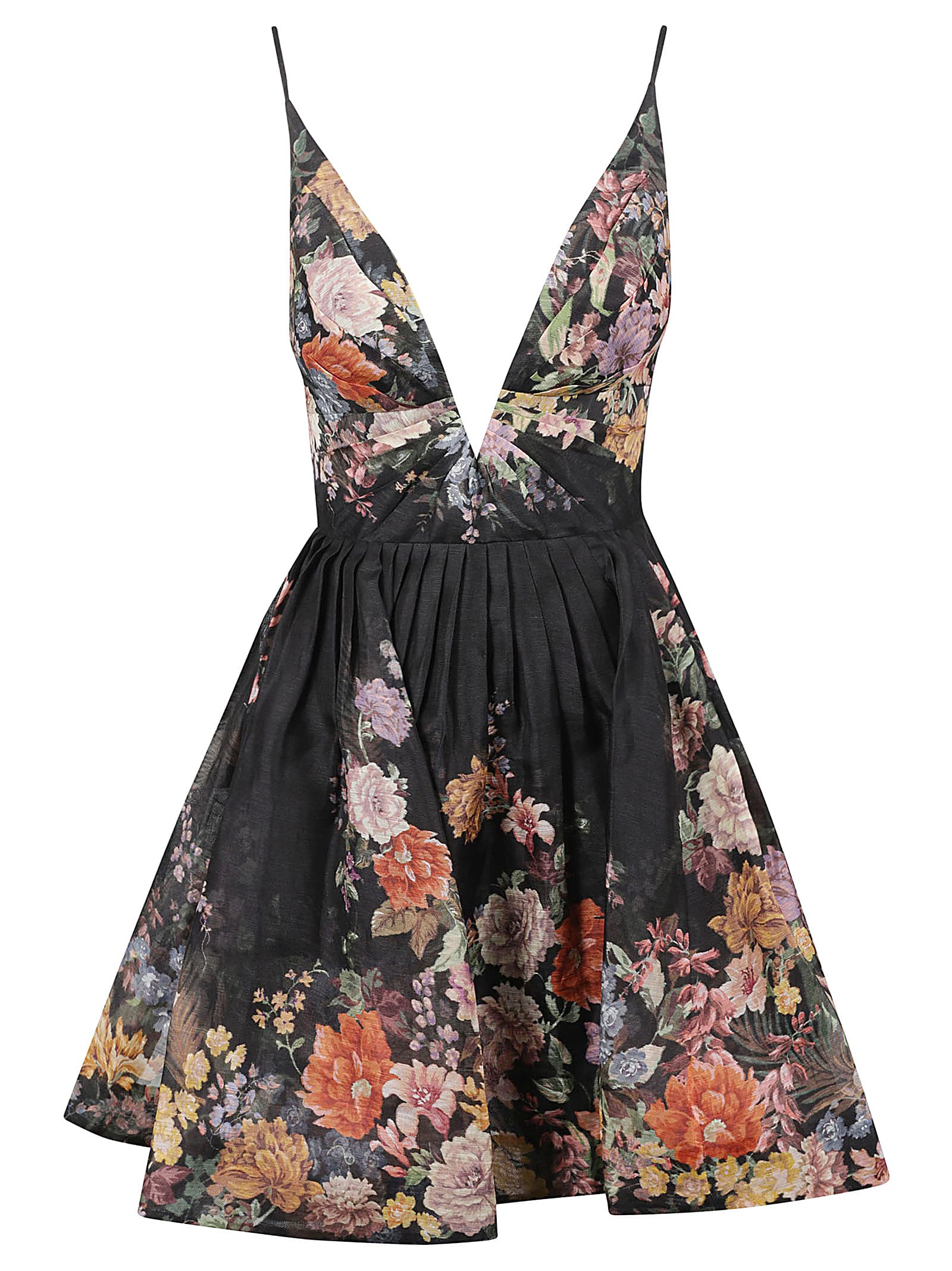 Shop Zimmermann Floral Print V-neck Flared Dress In Black