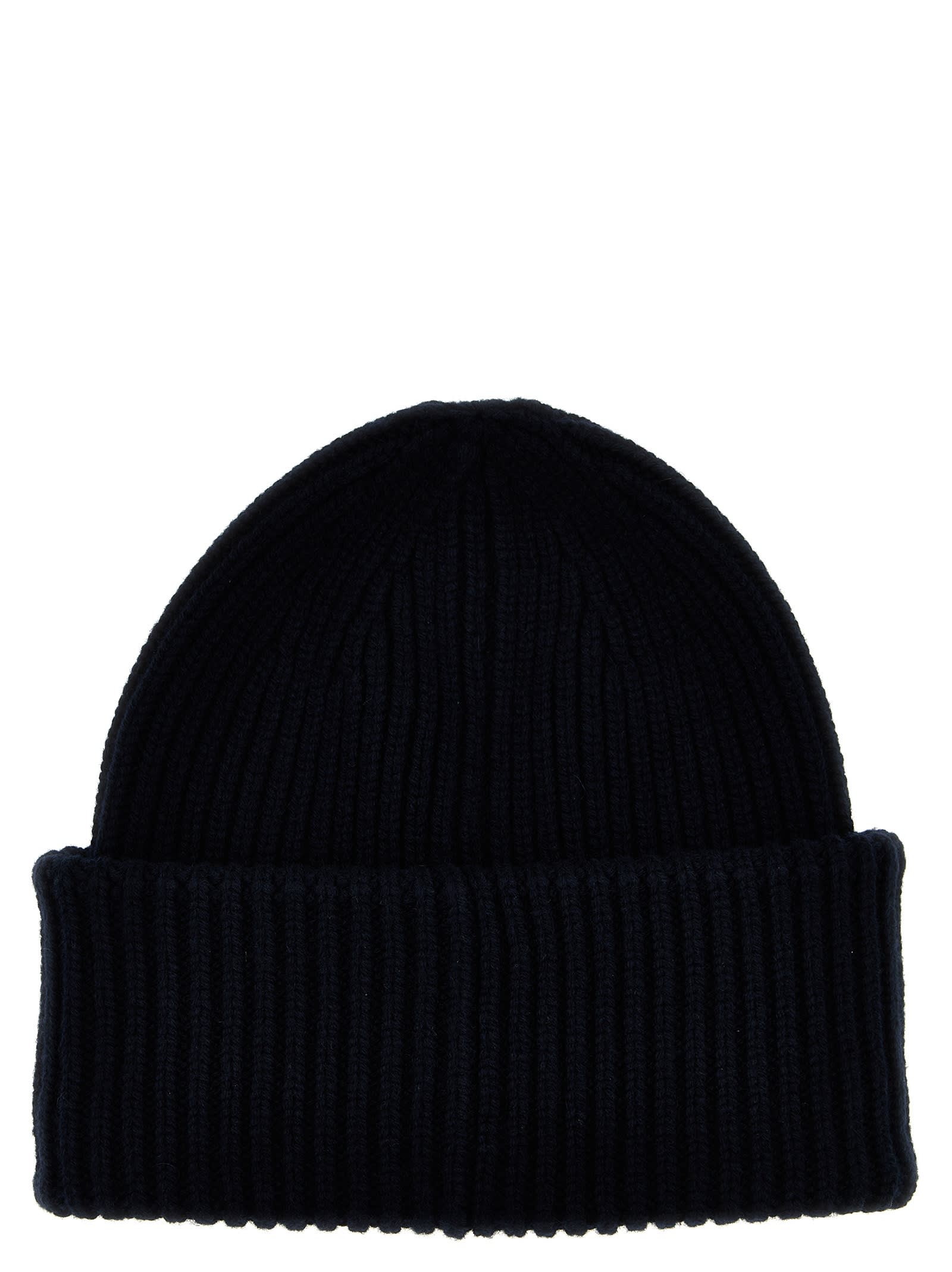 Shop Moncler Logo Patch Beanie In Blue