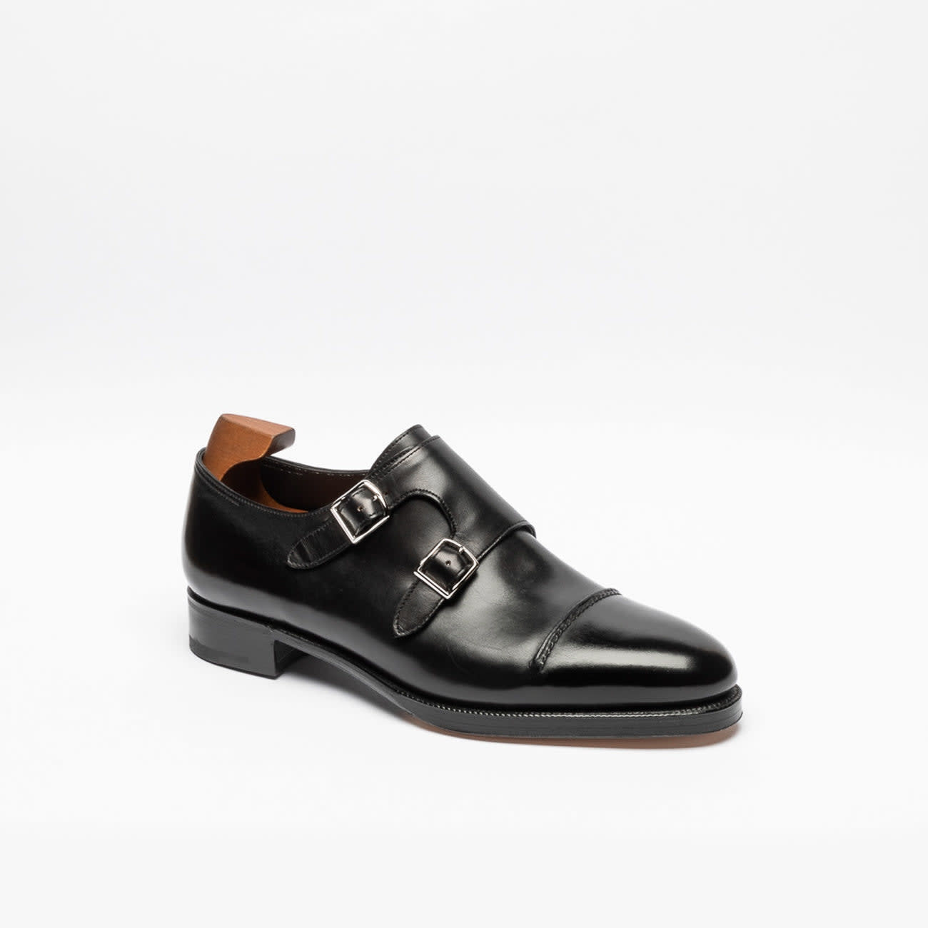 John Lobb Black Glazed Calf Monk Strap Shoe