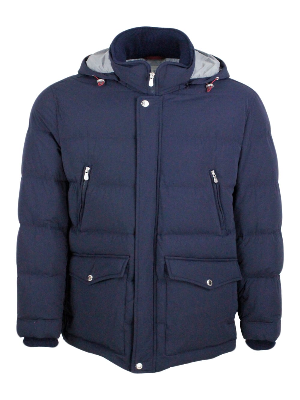 Brunello Cucinelli Quilted Nylon Down Jacket With Detachable Hood. Light And Breathable Filled With High Quality Goose  In Blu