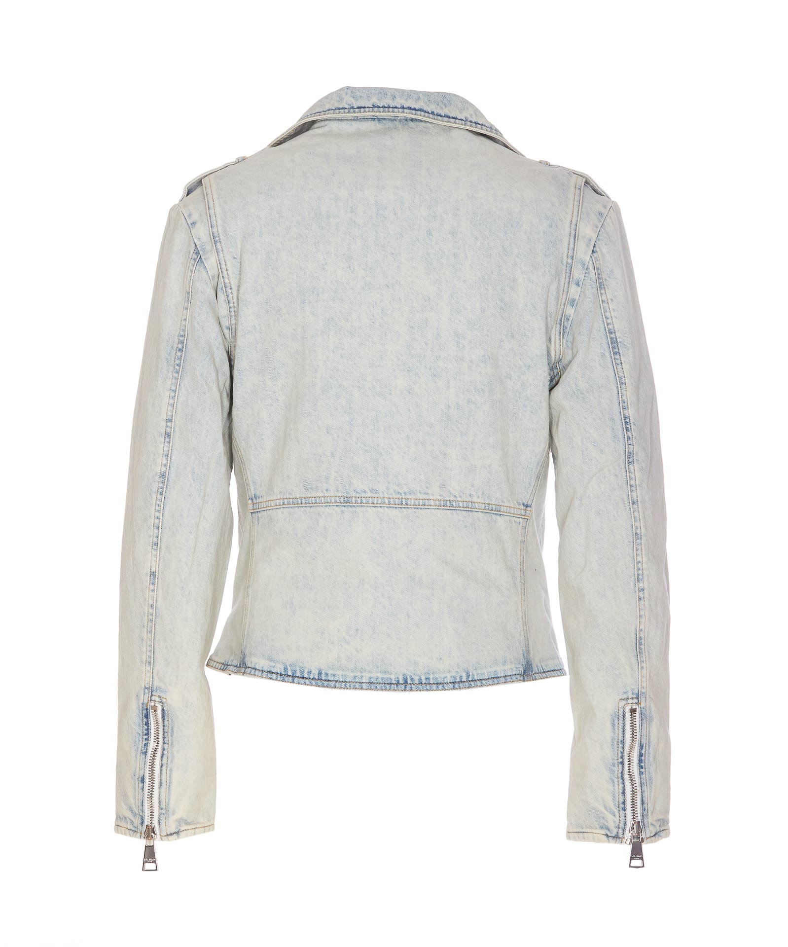 Shop Balmain Denim Biker Jacket In Blue