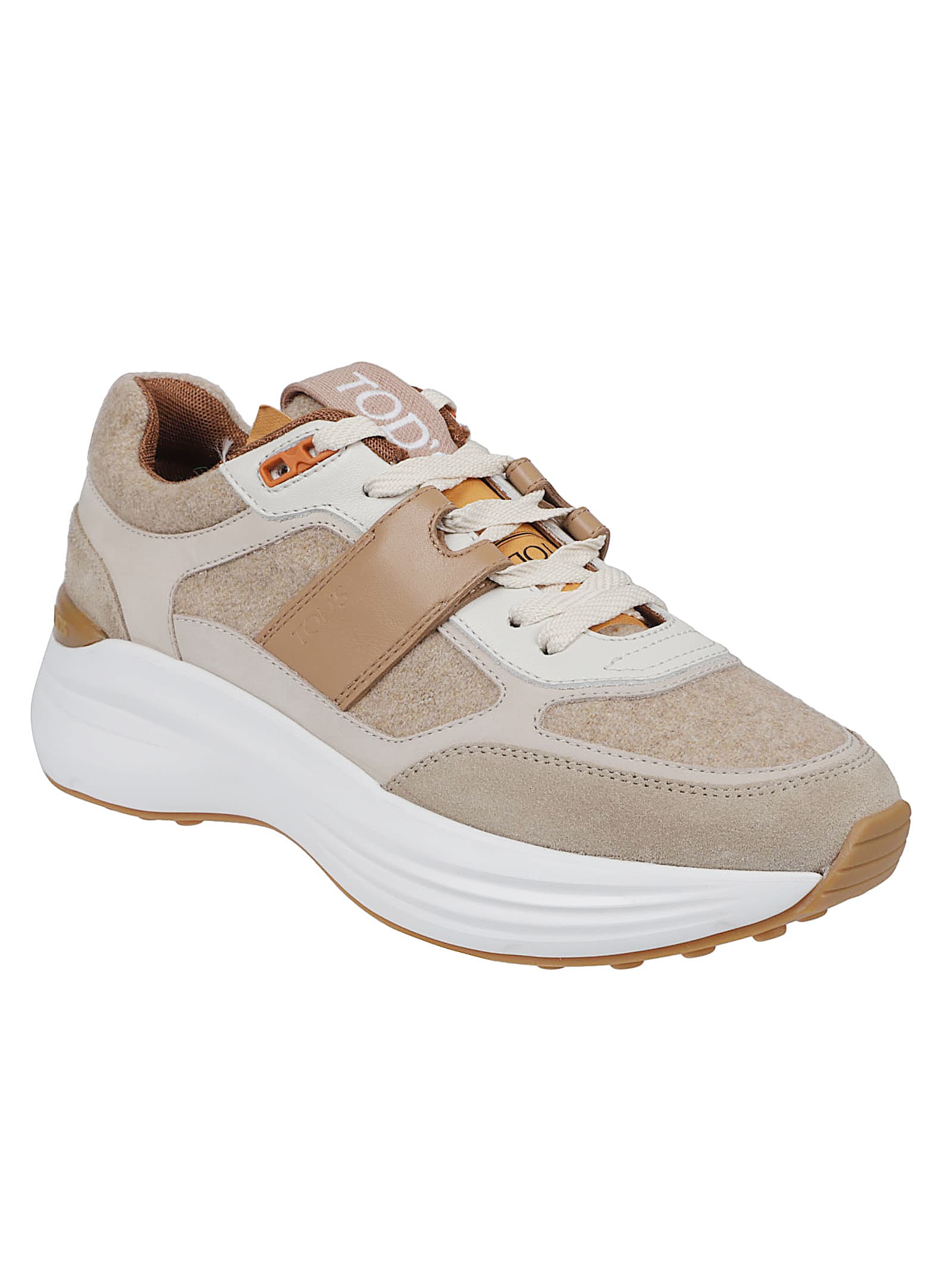 Tod's Beige Leather And Suede Sneakers In Animal Print