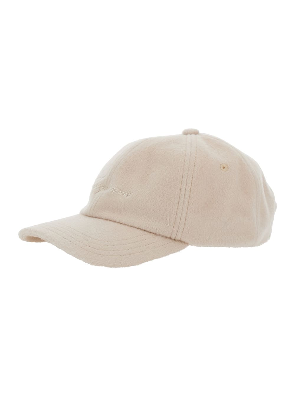Jacquemus Beige Baseball Cap With Logo Lettering Embroidery On The Front In Wool Man In White