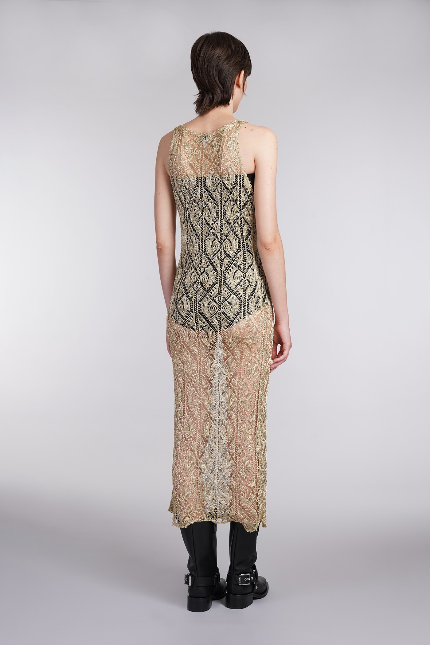 Shop Ganni Dress In Gold Viscose