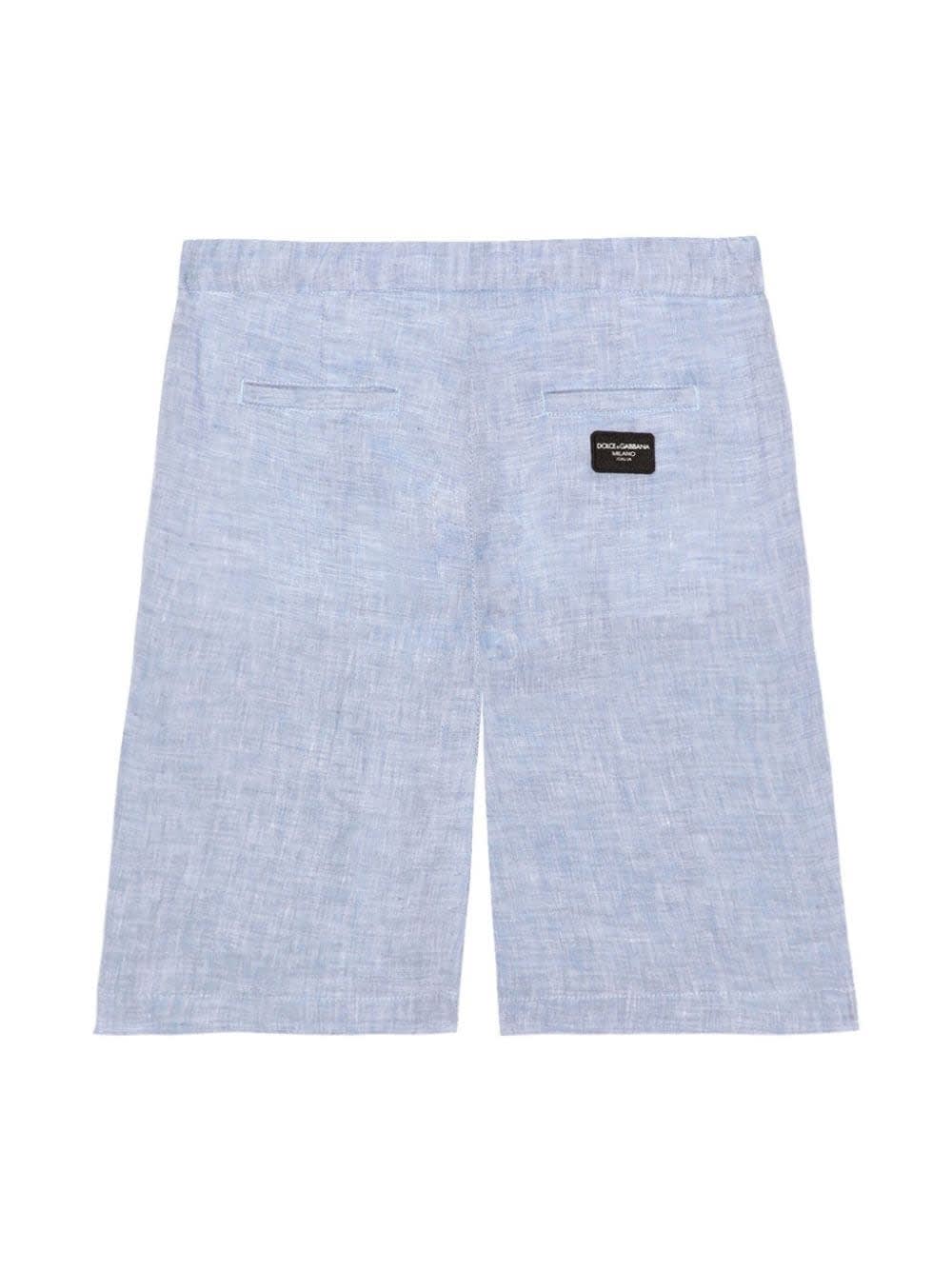 Shop Dolce & Gabbana Light Blue Linen Bermuda Shorts