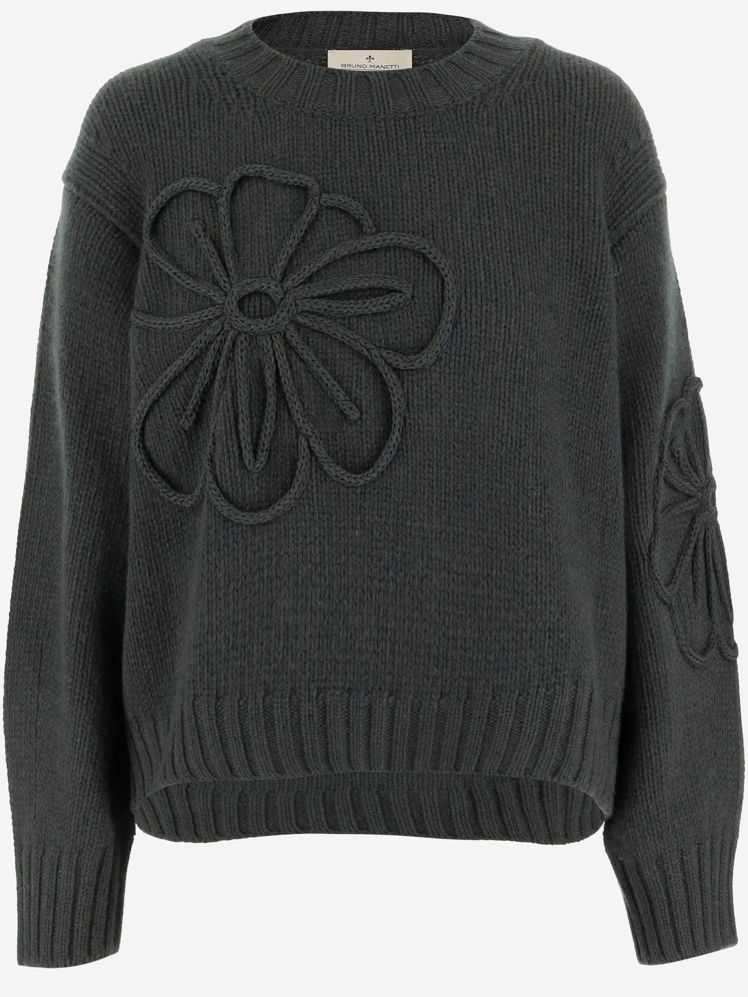 Bruno Manetti Flower-applique Crew-neck Sweater In Gray
