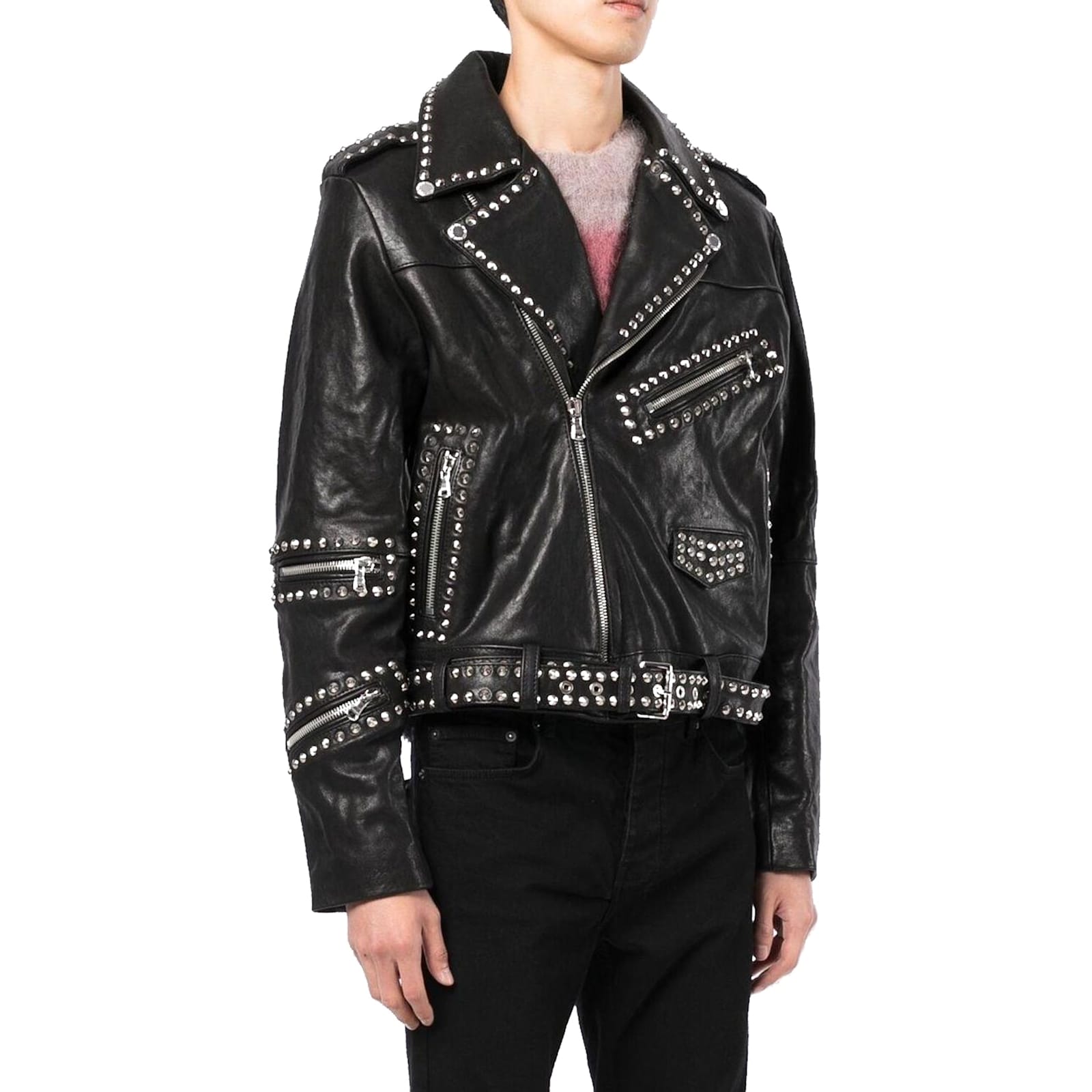 Celine Soft Leather Biker Jacket With Studs. In Black