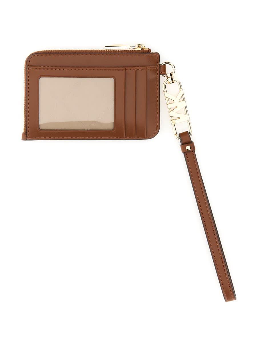 Michael Kors Crocodile Print Leather Card Case In Brown