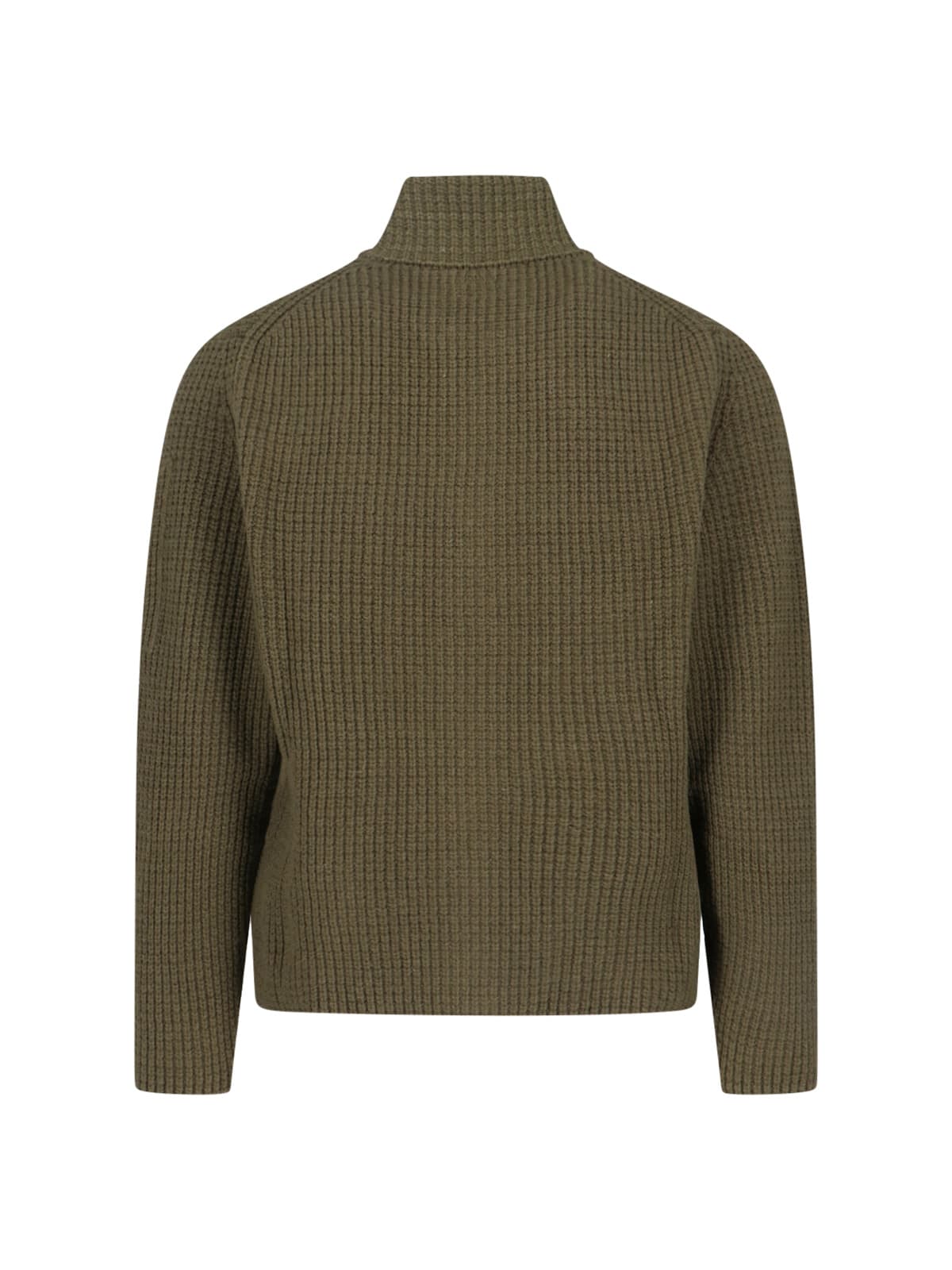 C.p. Company Full-zip Wool Blend High Collar Sweater In Green