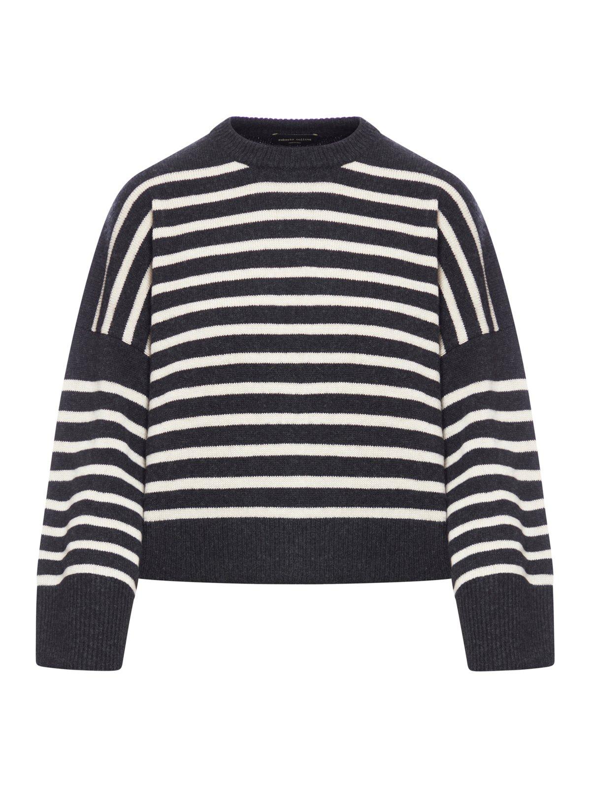 Shop Roberto Collina Striped Knit Sweater In Nero/ecru