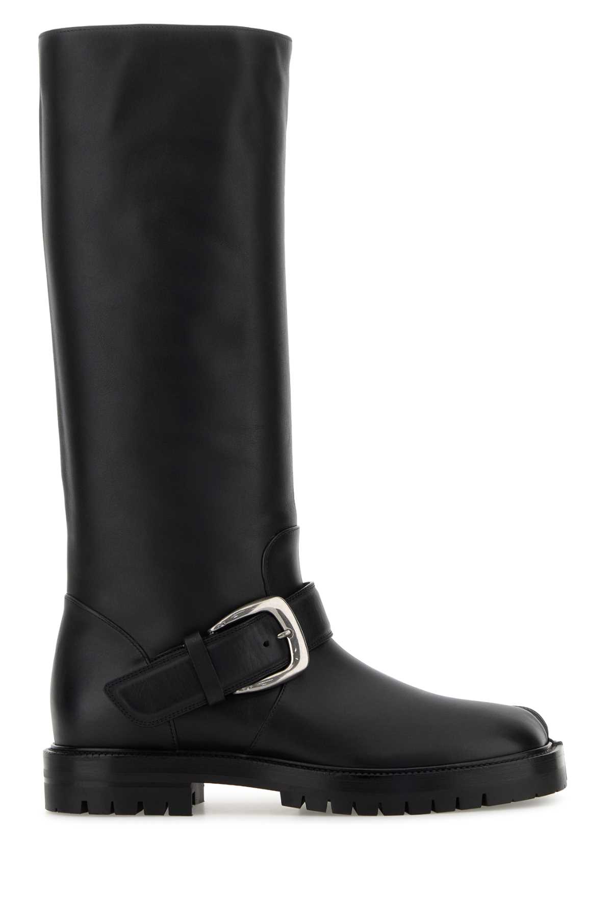 Maison Margiela Knee-high Tabi Boots Featuring Buckle Detail In Black