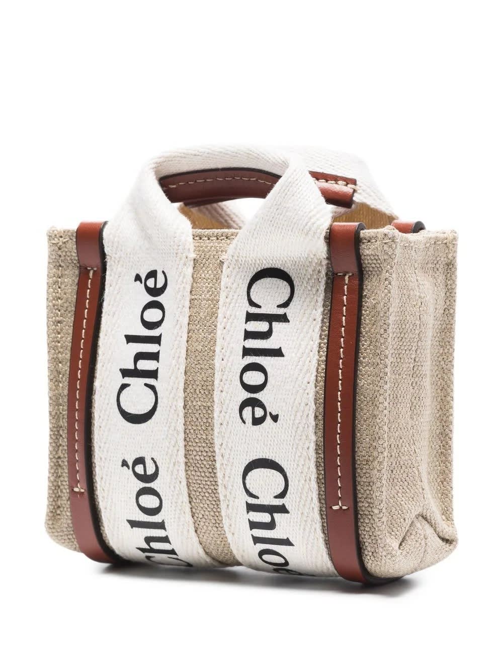 Shop Chloé White And Brown Woody Nano Tote Bag