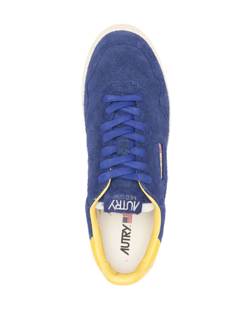 Shop Autry Medalist Flat Sneakers In Lanzuli And Dandelion Suede In Blue