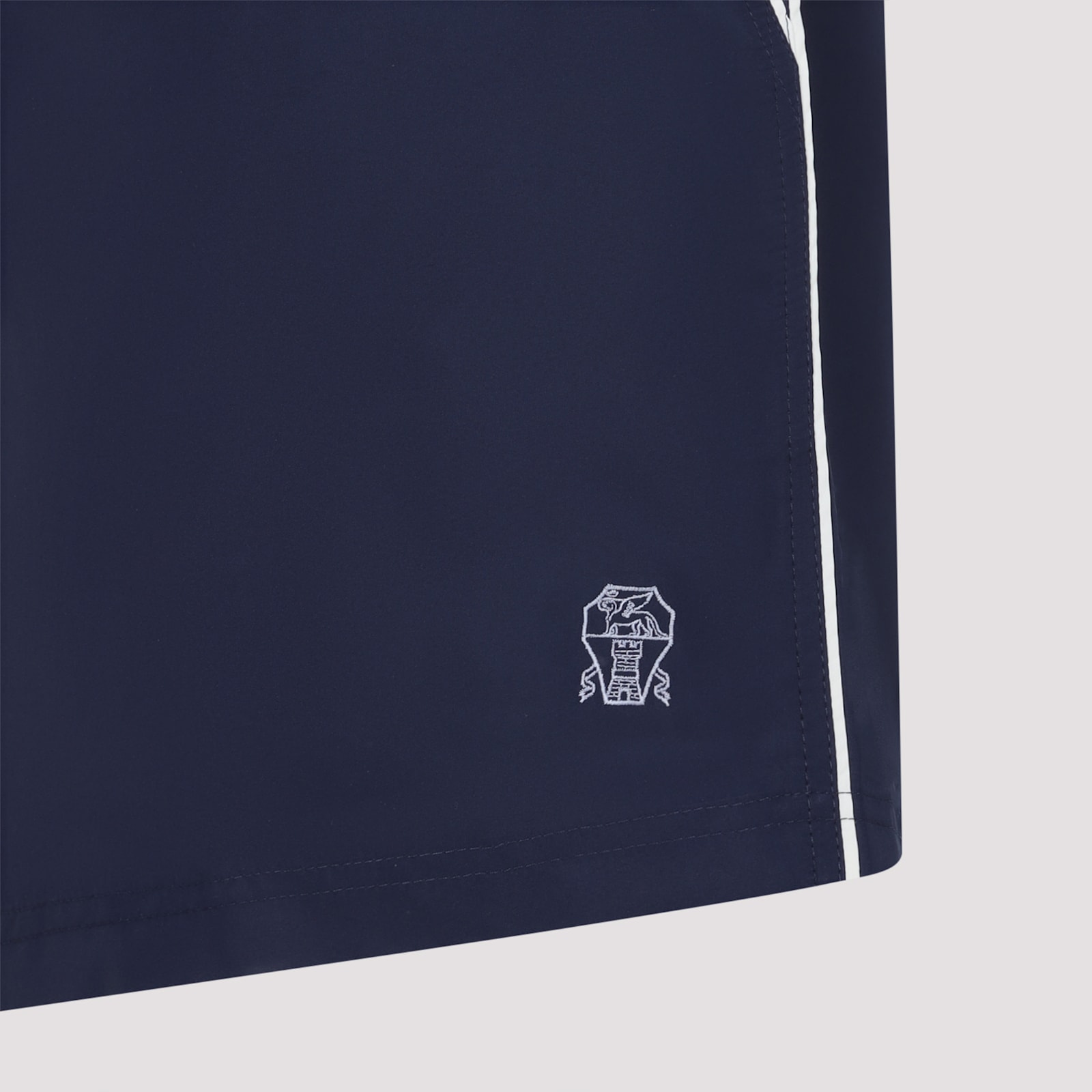 Brunello Cucinelli Classic Blue Swim Shorts With Subtle Logo Detail In Navy