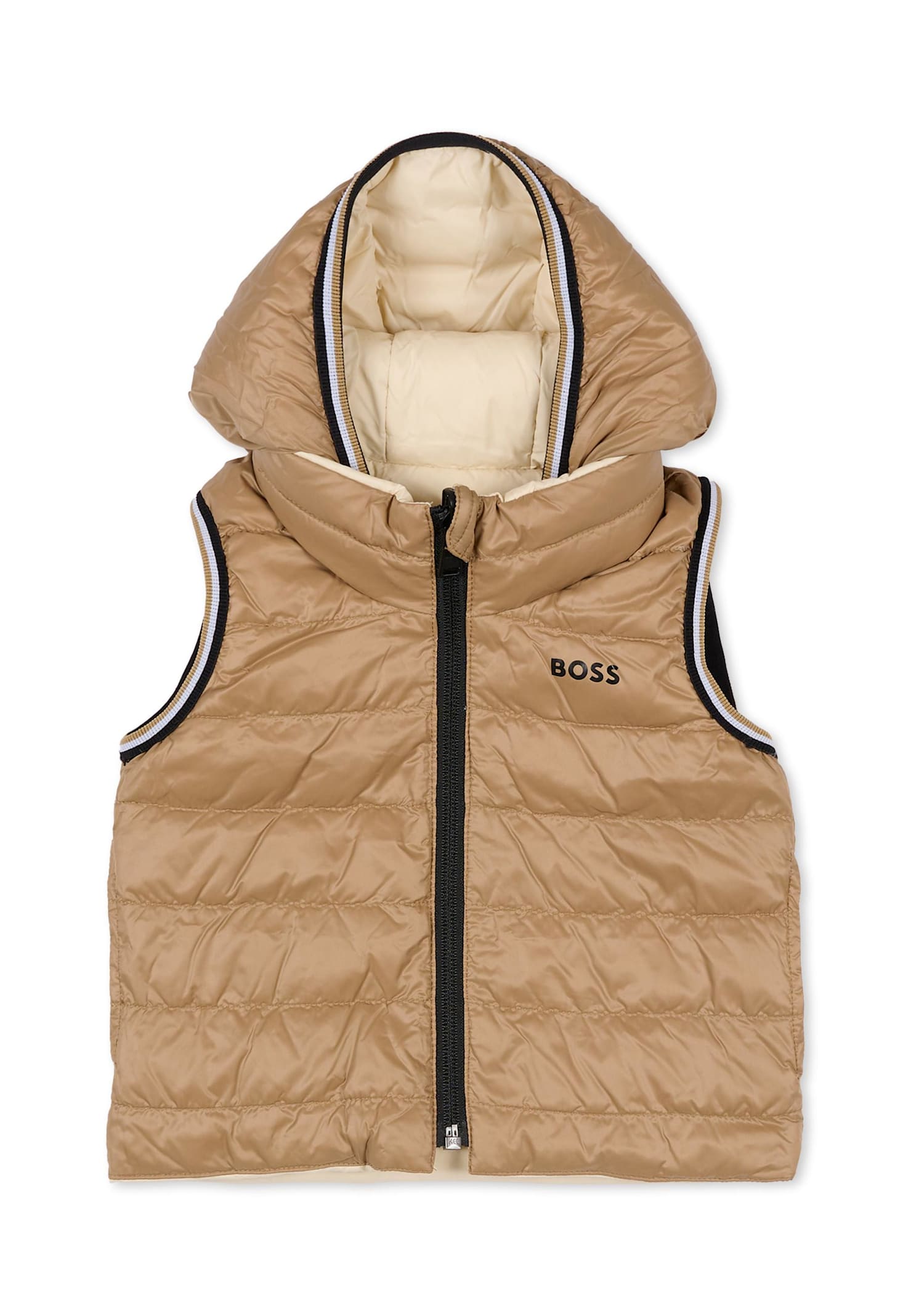 Hugo Boss Beige Reversible Vest For Baby Boy With Logo In Pink