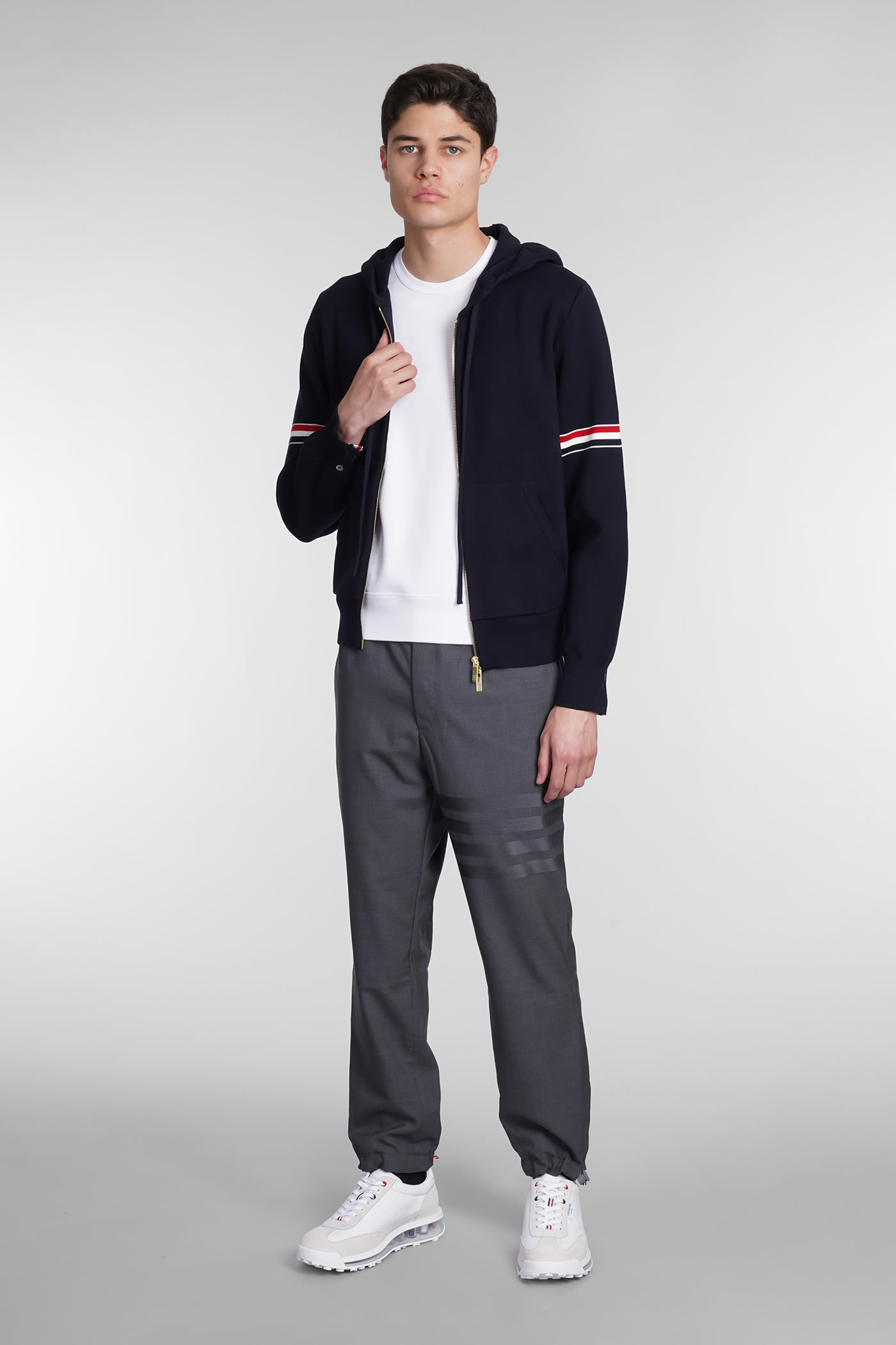 Thom Browne Contrasting Bands Hoodie In Blue