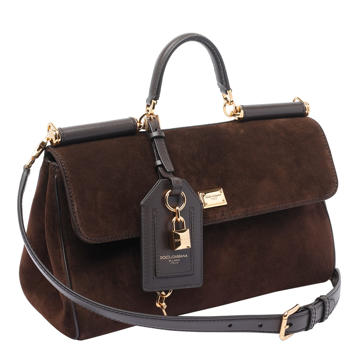 Dolce & Gabbana My Suede Tote Bag Decorated With A Sicily Padlock In Brown