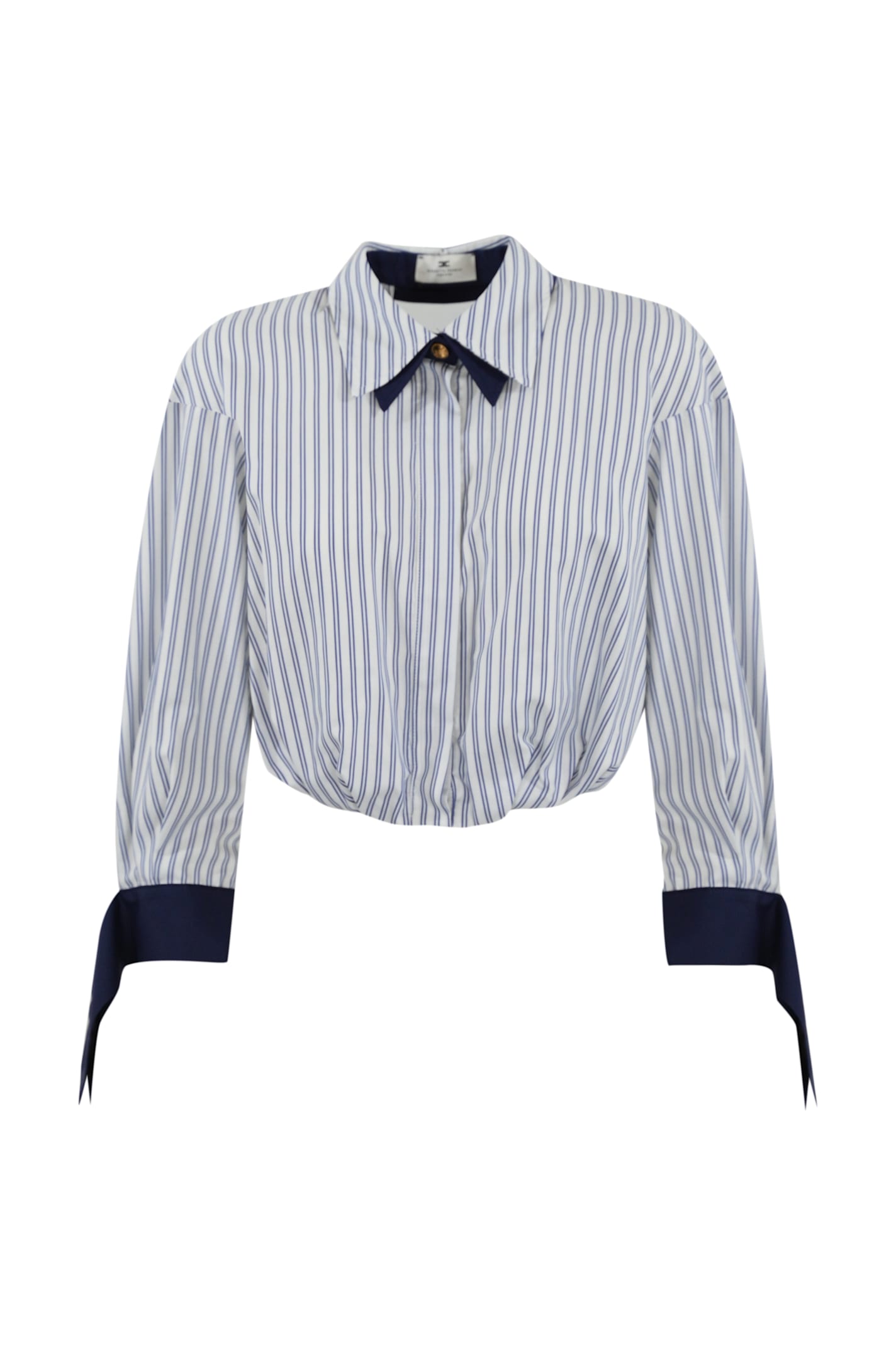 Elisabetta Franchi Striped Poplin Shirt With Knot In Bianco/blu