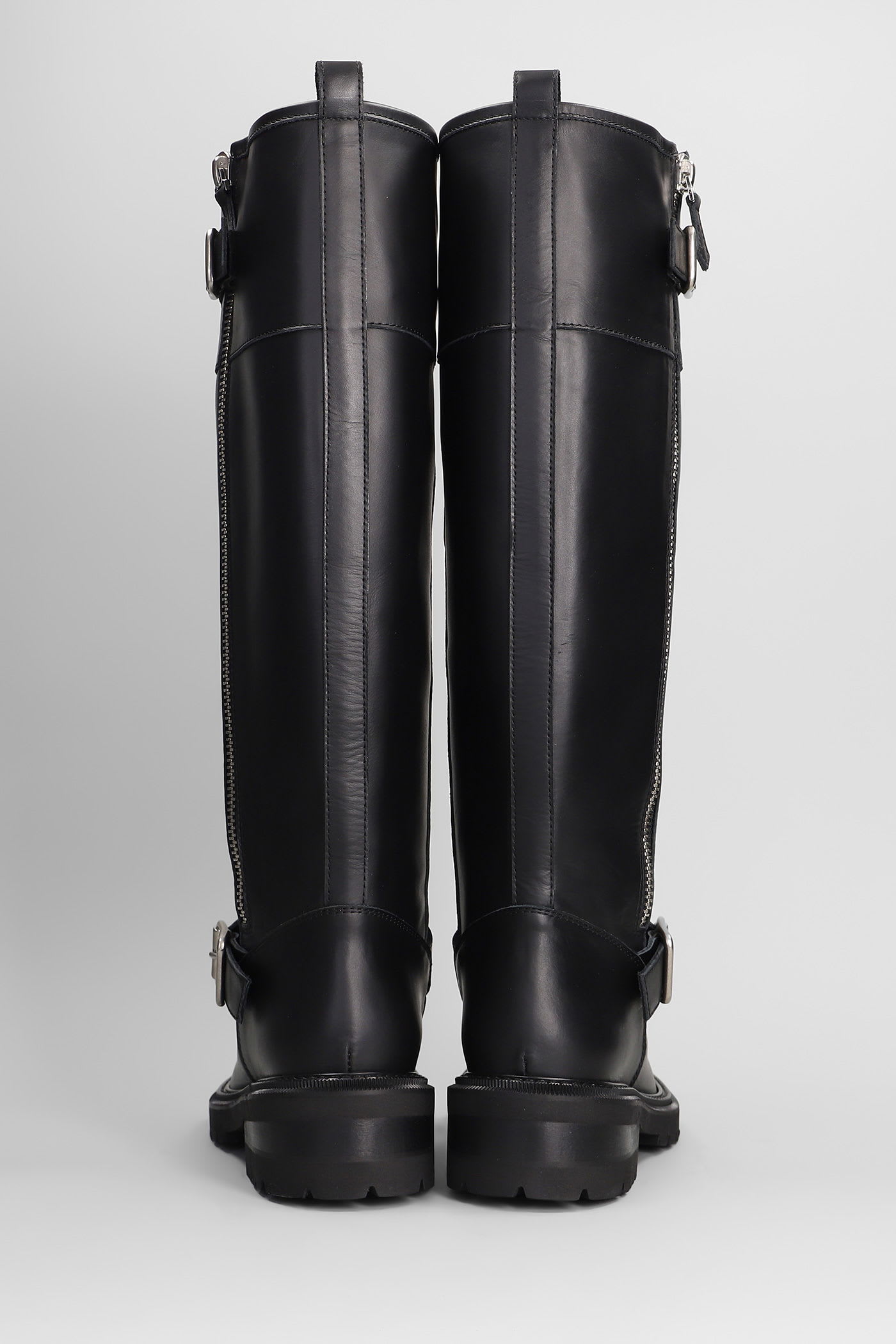 Via Roma 15 Black Leather Boot With Side Zip And Buckle Detail In Black