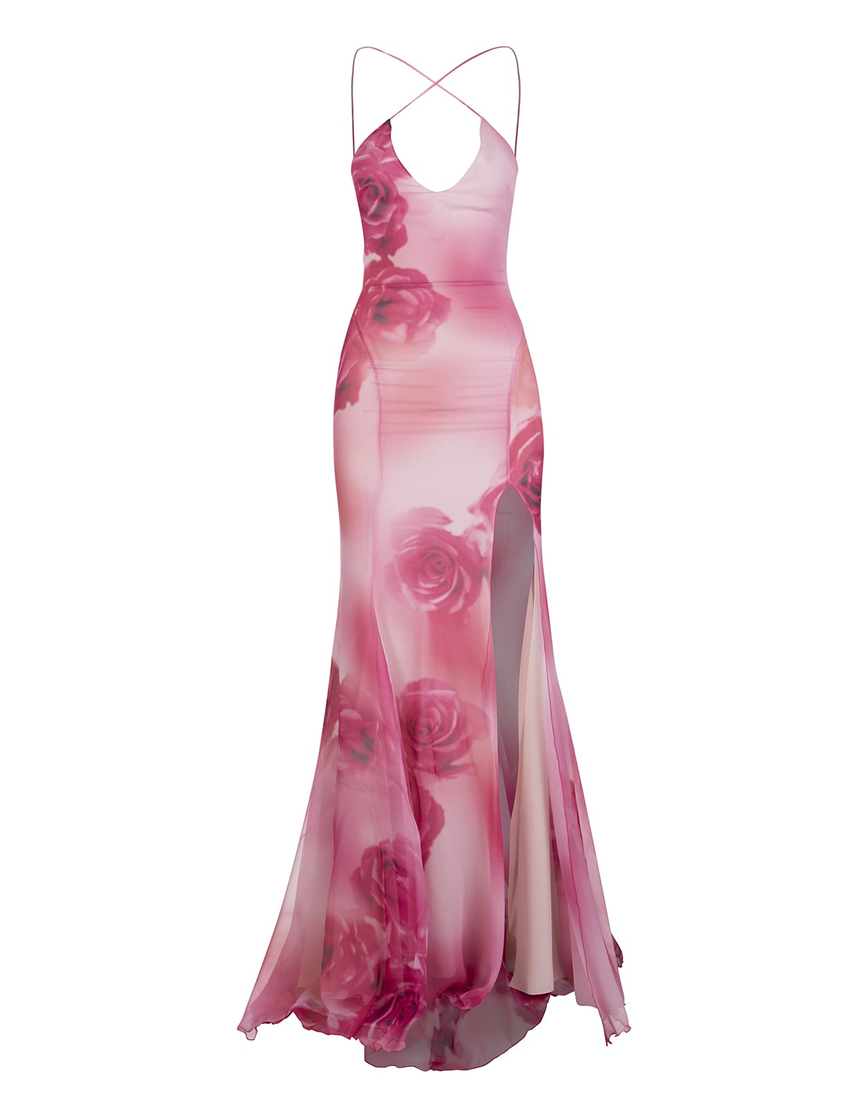 Blumarine Long Dress In Pink Printed Silk