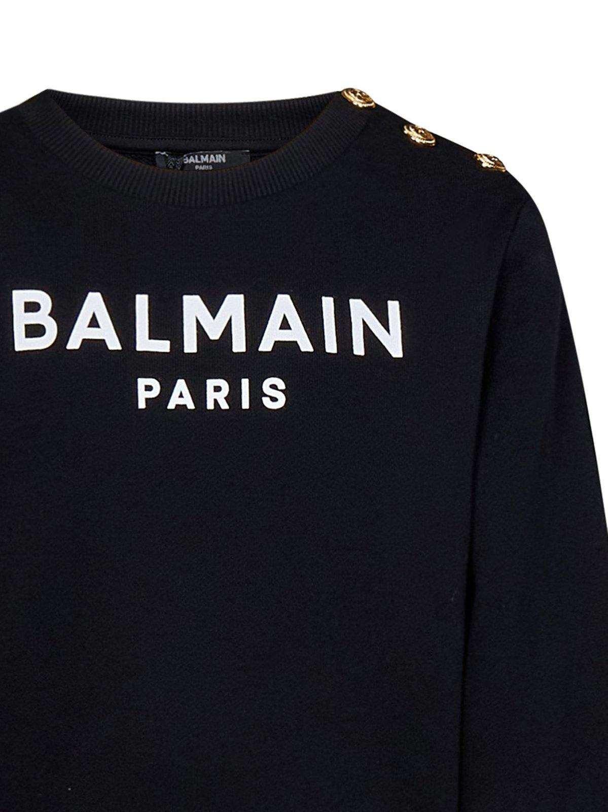 Balmain Logo Printed Crewneck Sweatshirt In Black