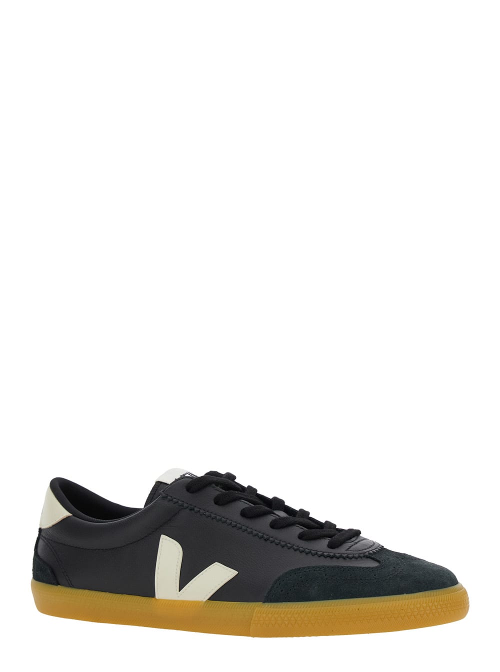 Veja Volley Black Sneakers With Side Logo And Lettering Logo On The Heel In Organic Cotton Unisex In Black